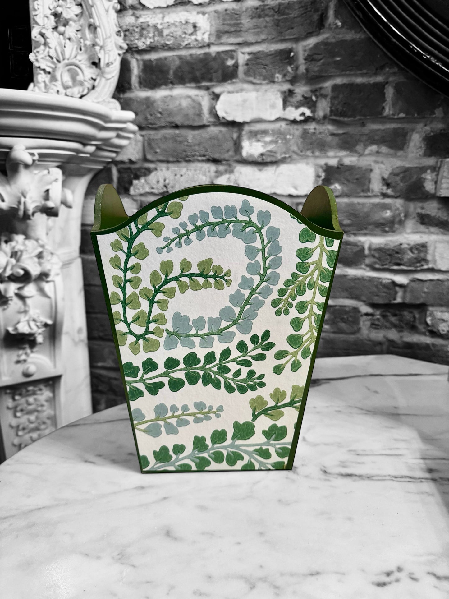 Barnes - Matching set - Waste paper bin & square or rectangle tissue box cover - Decoupage in Fayola by Harlequin in chalk colourway