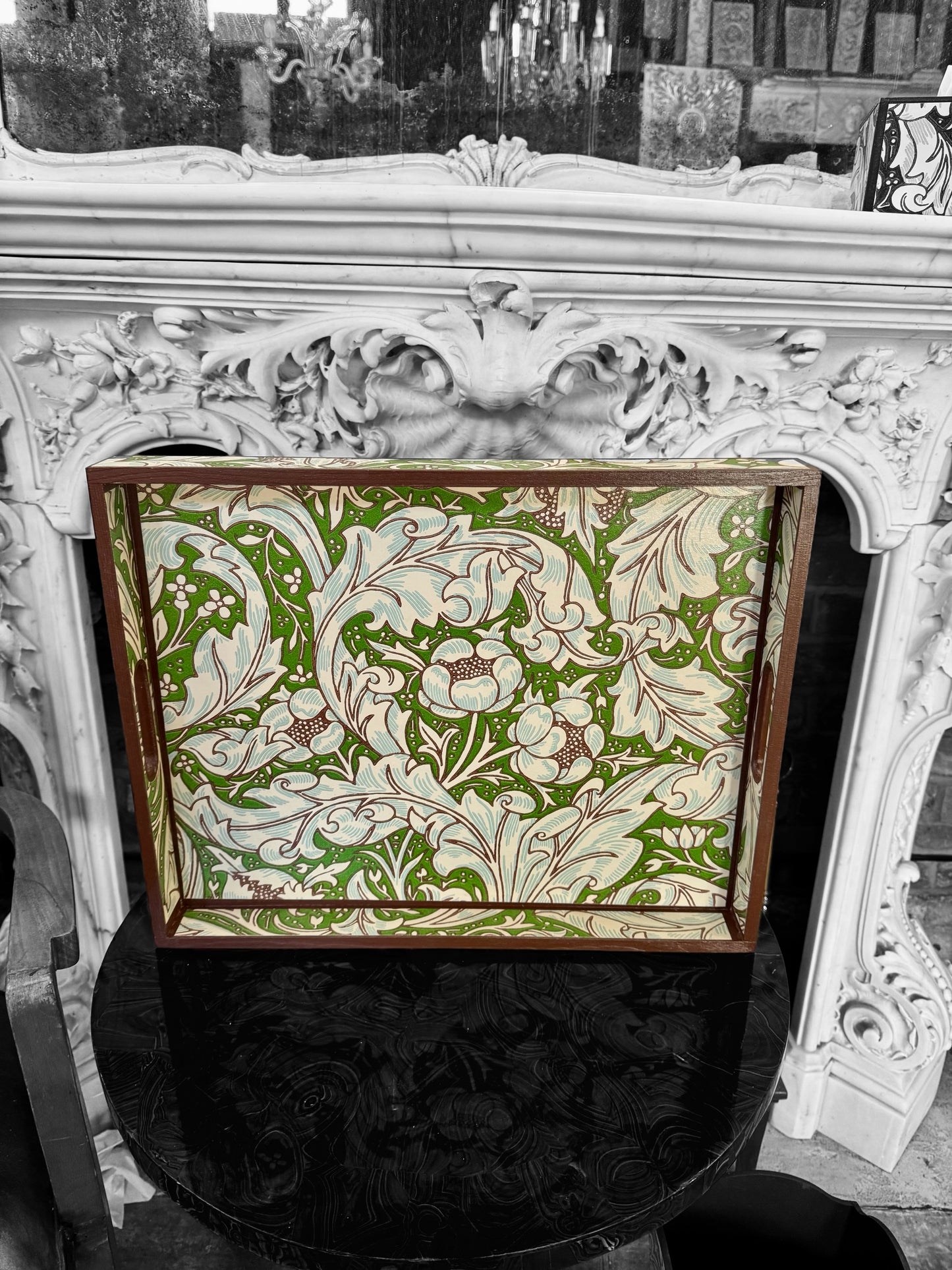 William Morris Batchelor's Button leaf coffee table tray,cocktail tray,ottoman tray . Crafted by Beatrice Bloom London in 5 x sizes EID gift