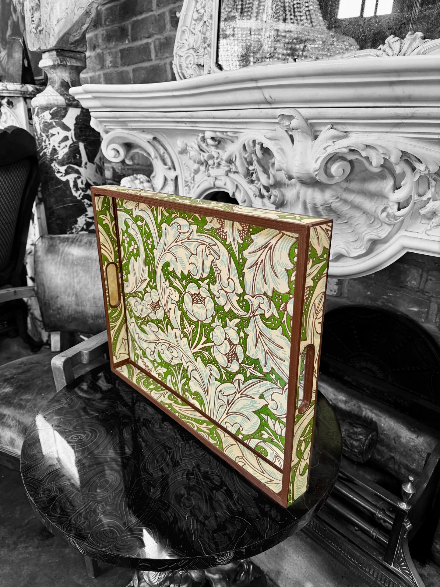 William Morris Batchelor's Button leaf coffee table tray,cocktail tray,ottoman tray . Crafted by Beatrice Bloom London in 5 x sizes EID gift
