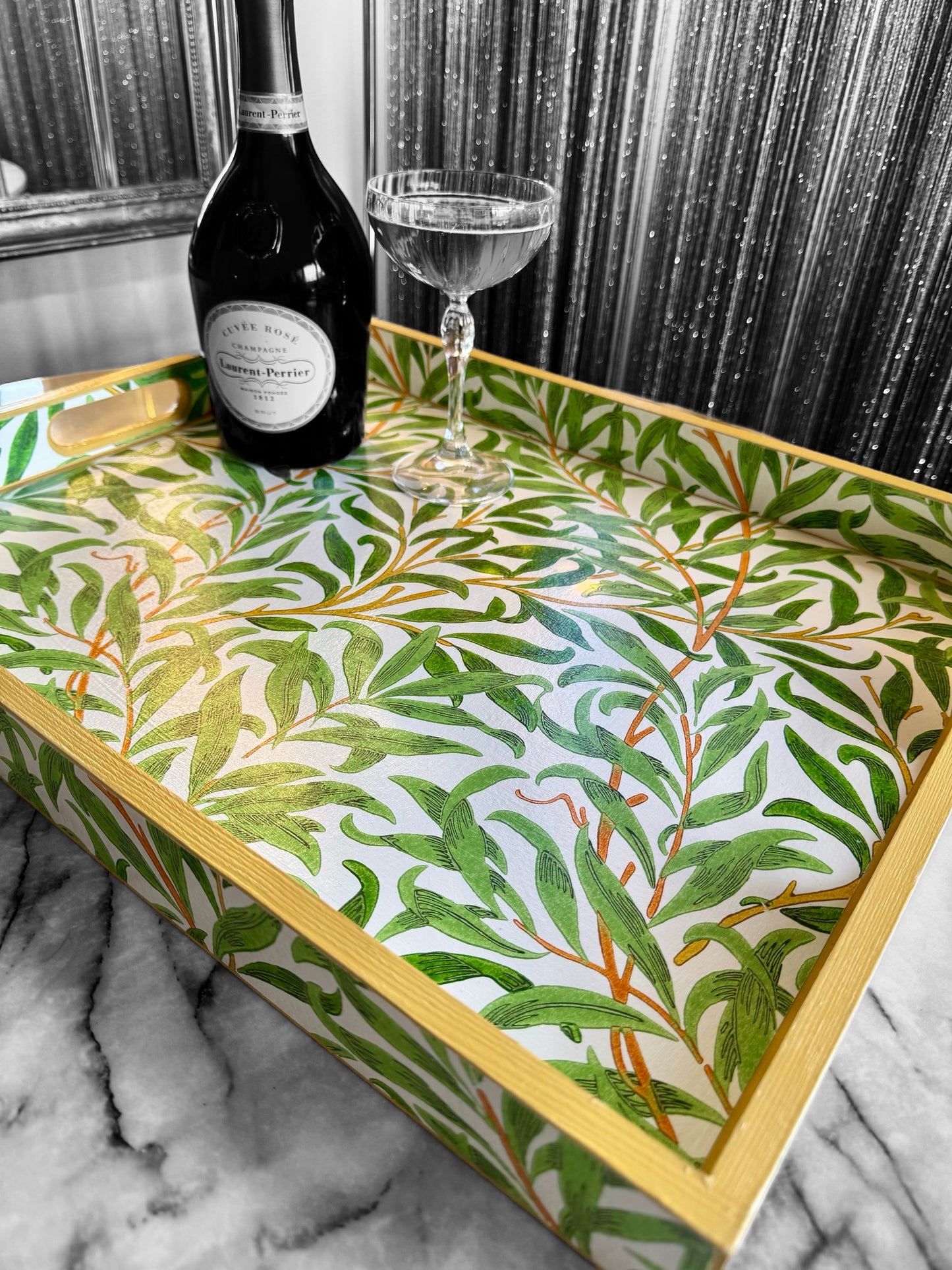 Broadstairs - Ottoman tray available in 4 x sizes - Decoupage in William Morris Willow Boughs by Morris & Co in spring colourway