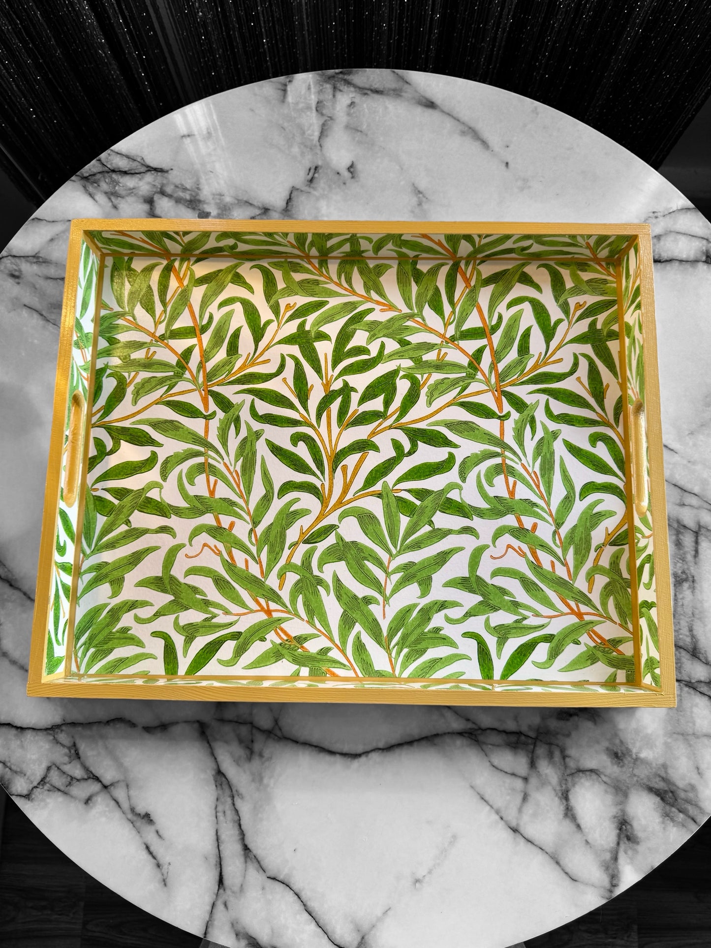 Broadstairs - Ottoman tray available in 4 x sizes - Decoupage in William Morris Willow Boughs by Morris & Co in spring colourway