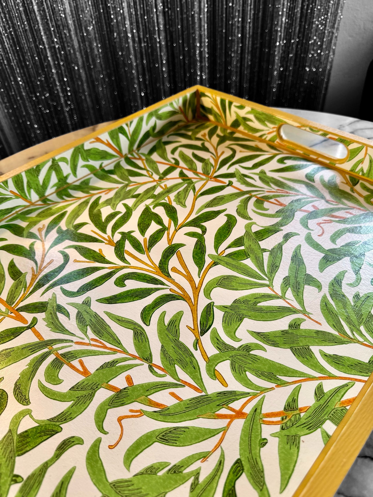 Broadstairs - Ottoman tray available in 4 x sizes - Decoupage in William Morris Willow Boughs by Morris & Co in spring colourway