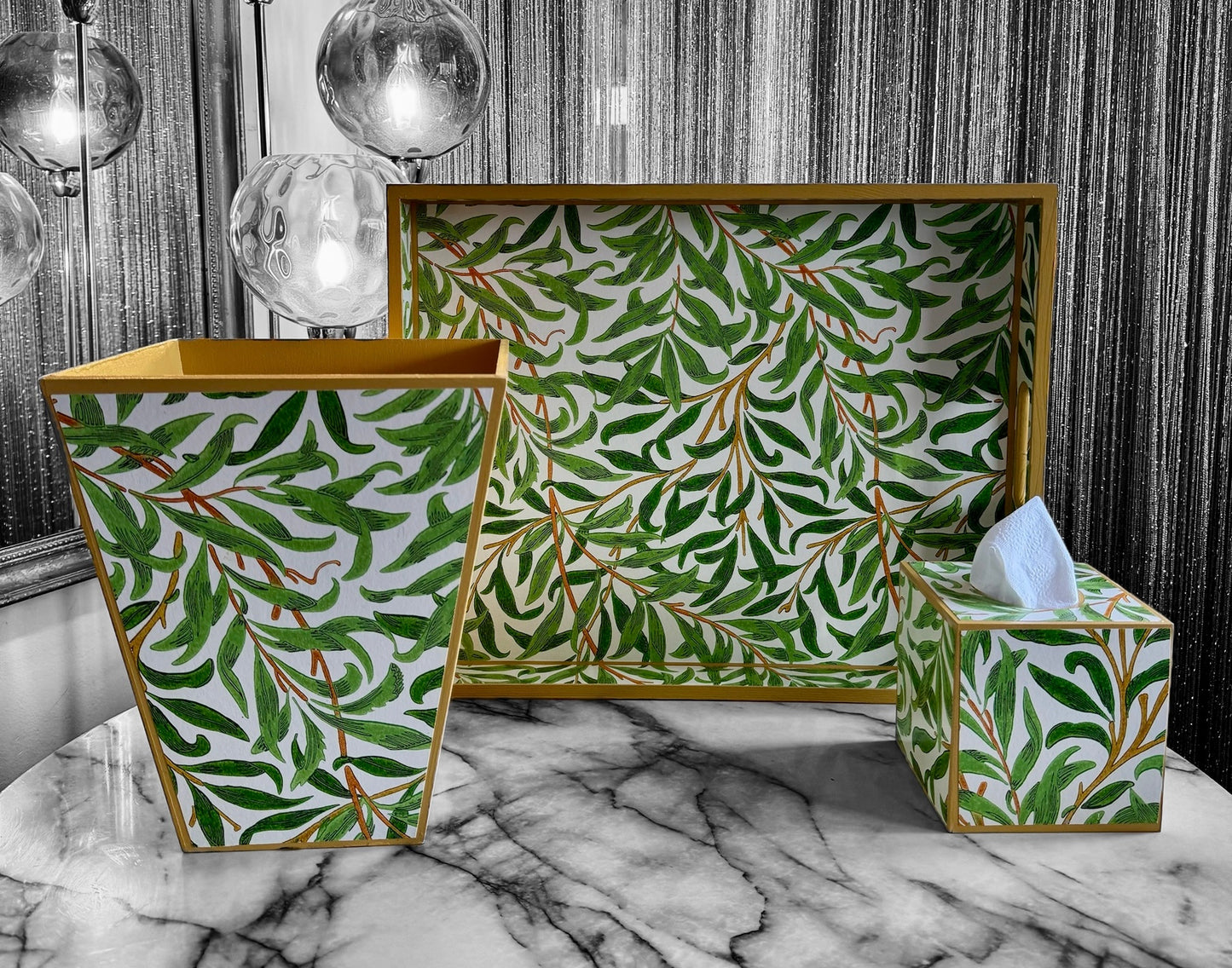 Broadstairs - Ottoman tray available in 4 x sizes - Decoupage in William Morris Willow Boughs by Morris & Co in spring colourway