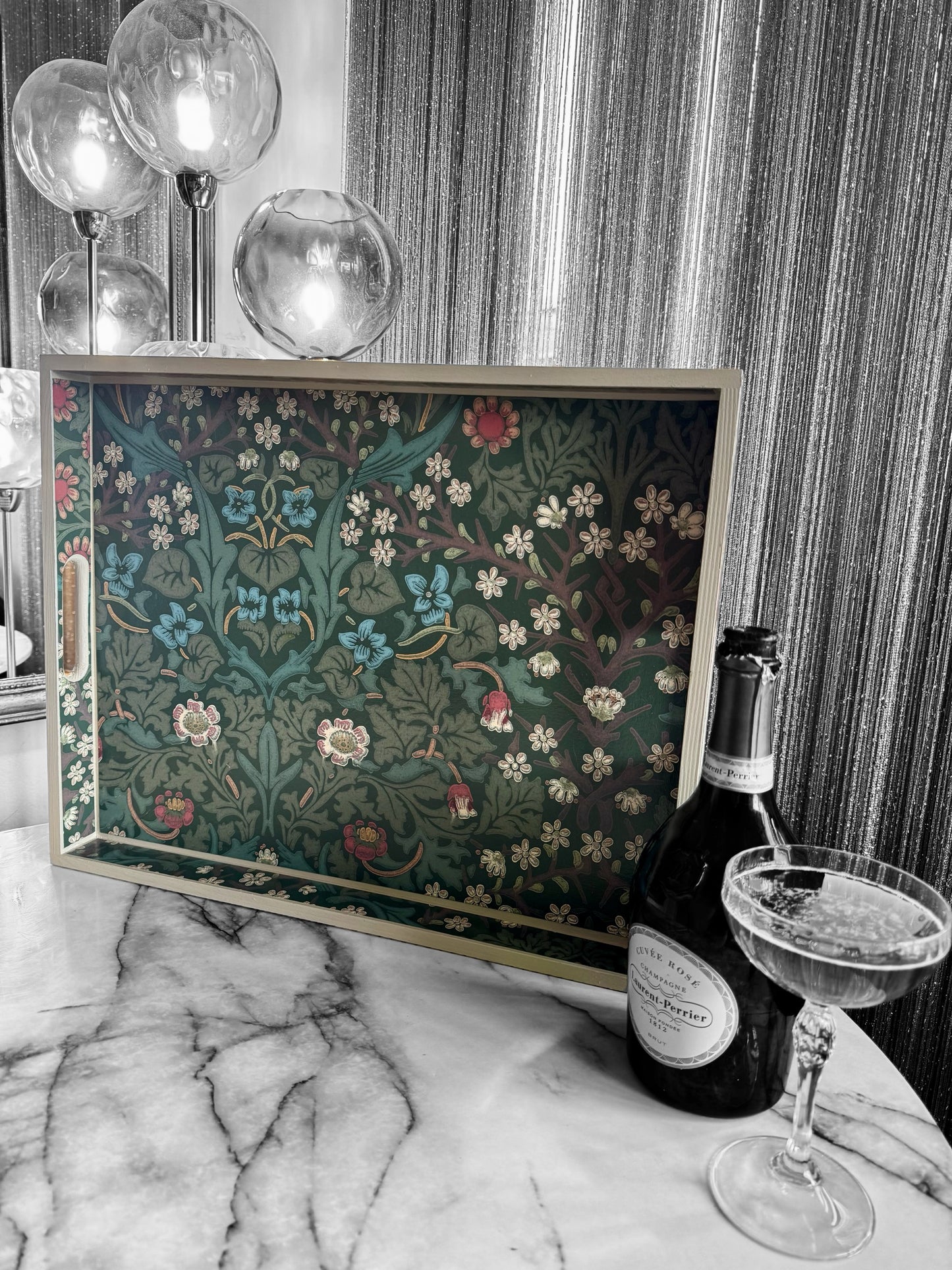 Marylebone - Ottoman tray available in 4 x sizes - Decoupage in William Morris Blackthorn in archive colourway