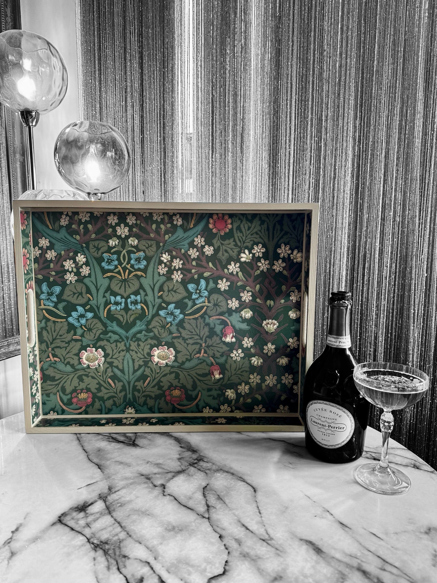 Marylebone - Ottoman tray available in 4 x sizes - Decoupage in William Morris Blackthorn in archive colourway