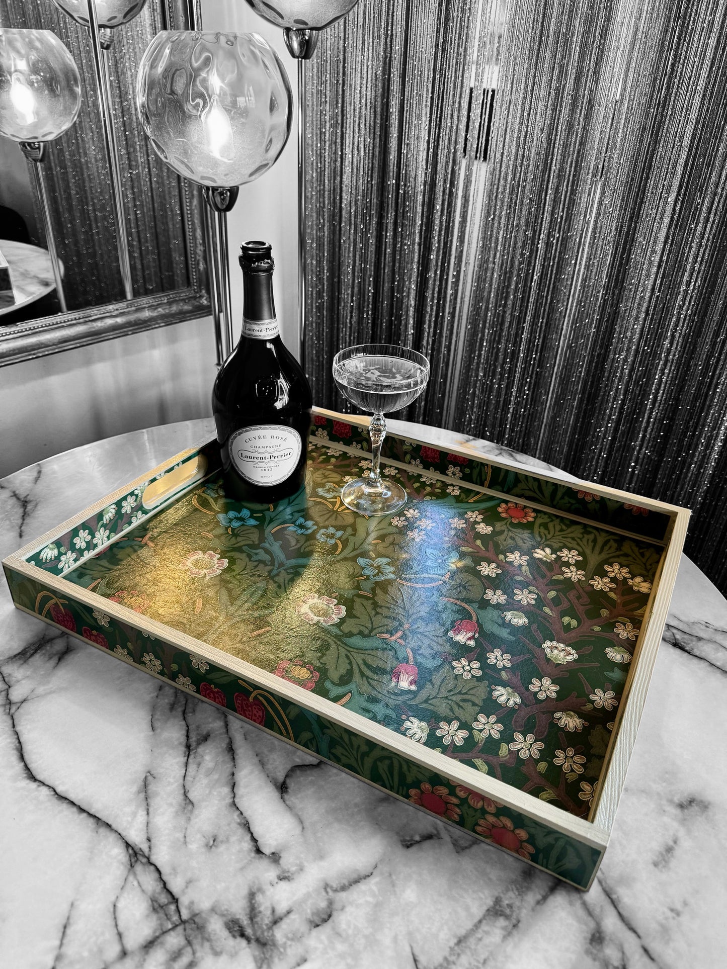 Marylebone - Ottoman tray available in 4 x sizes - Decoupage in William Morris Blackthorn in archive colourway
