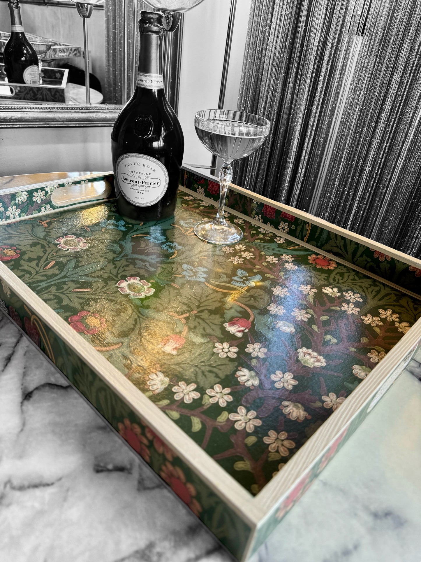 Marylebone - Ottoman tray available in 4 x sizes - Decoupage in William Morris Blackthorn in archive colourway