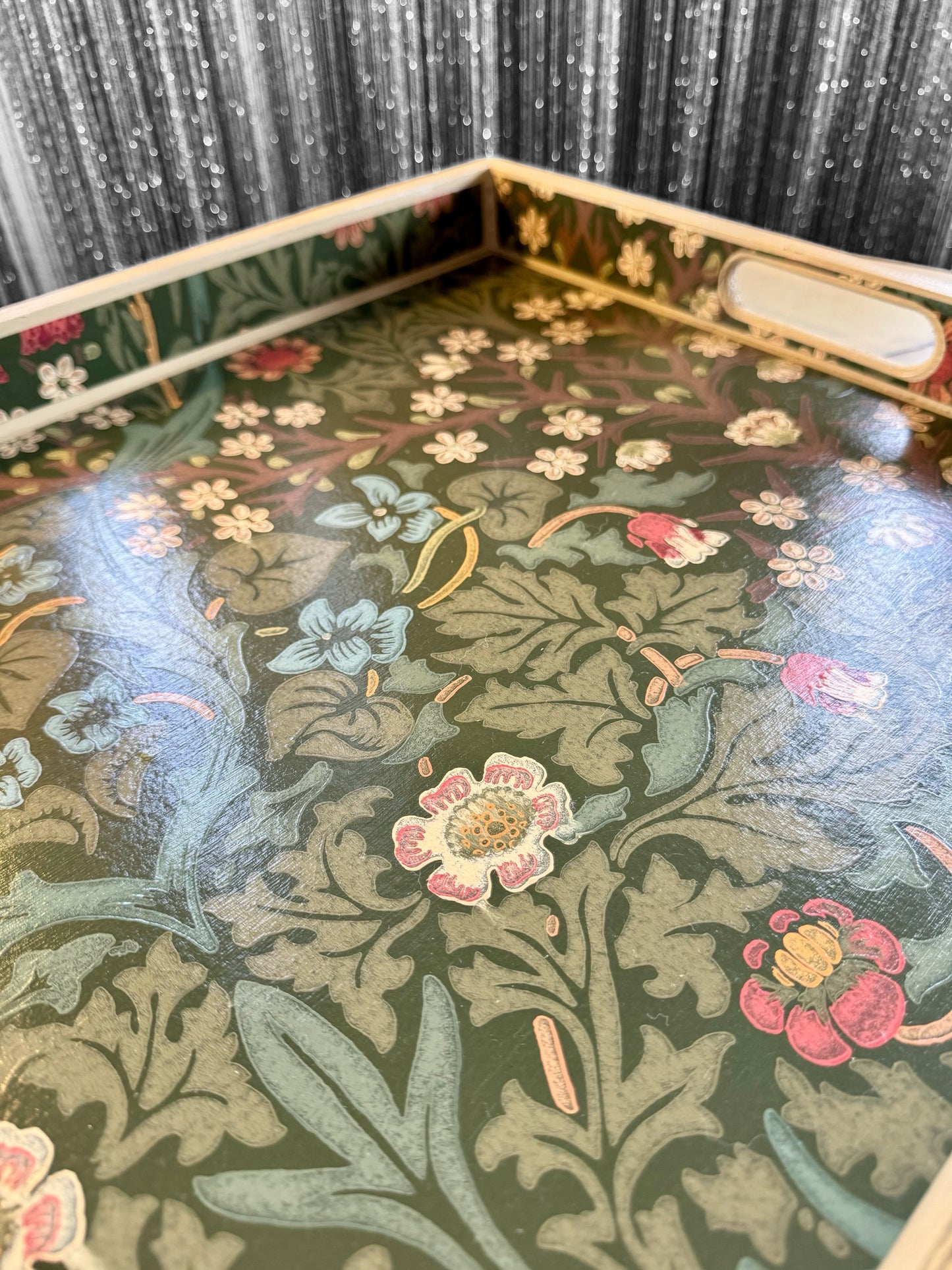 Marylebone - Ottoman tray available in 4 x sizes - Decoupage in William Morris Blackthorn in archive colourway