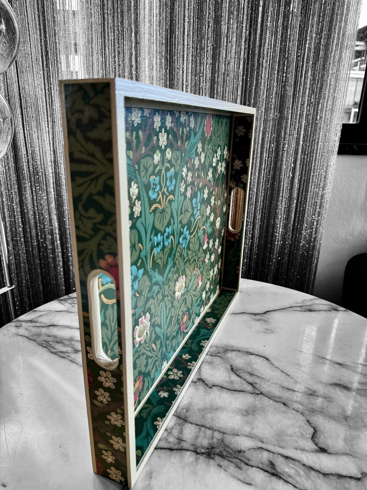 Marylebone - Ottoman tray available in 4 x sizes - Decoupage in William Morris Blackthorn in archive colourway