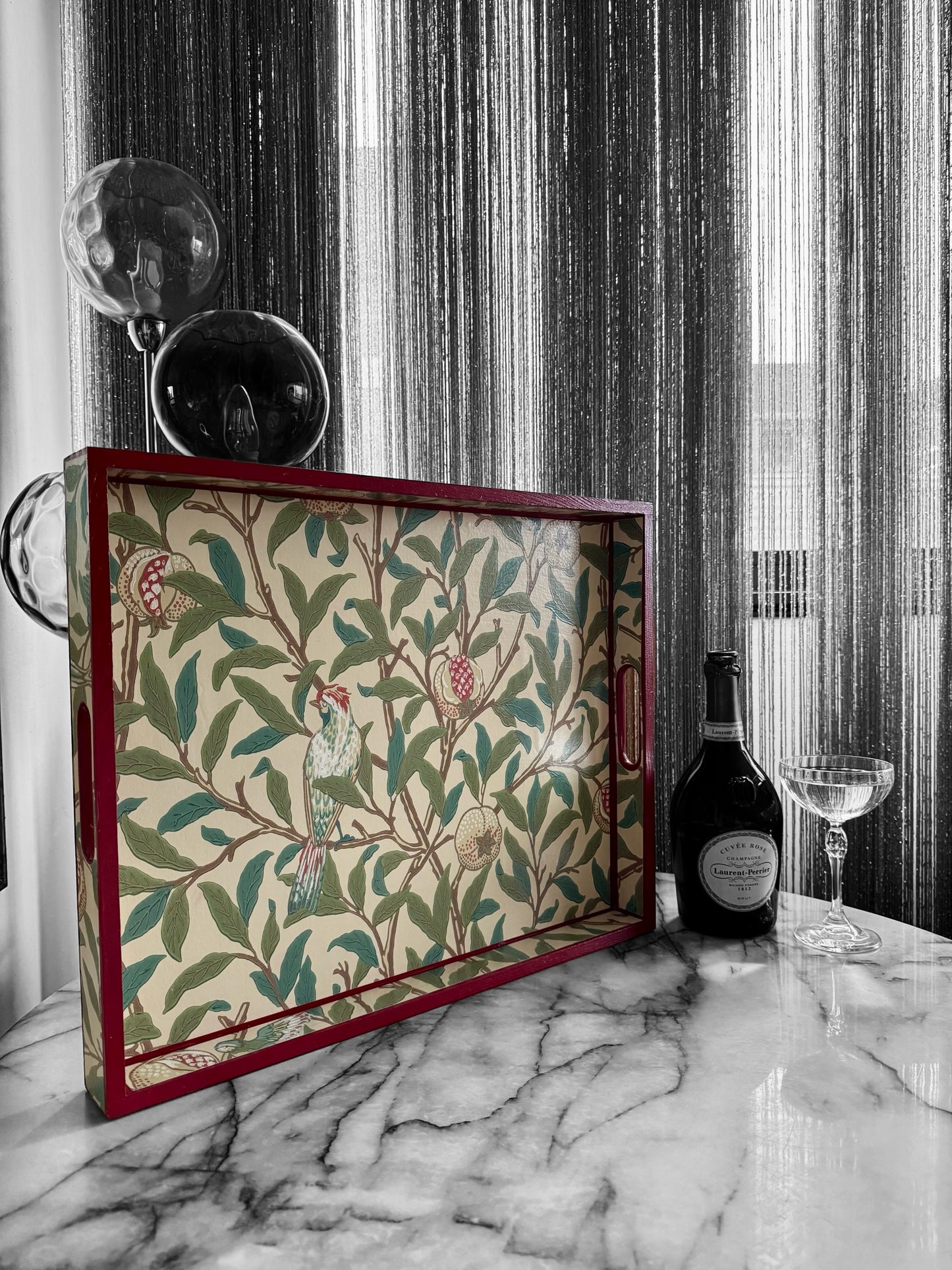Gloucestershire - Ottoman tray available in 4 x sizes - Decoupage in Bird & Pomegranate by Morris & Co in sage colourway