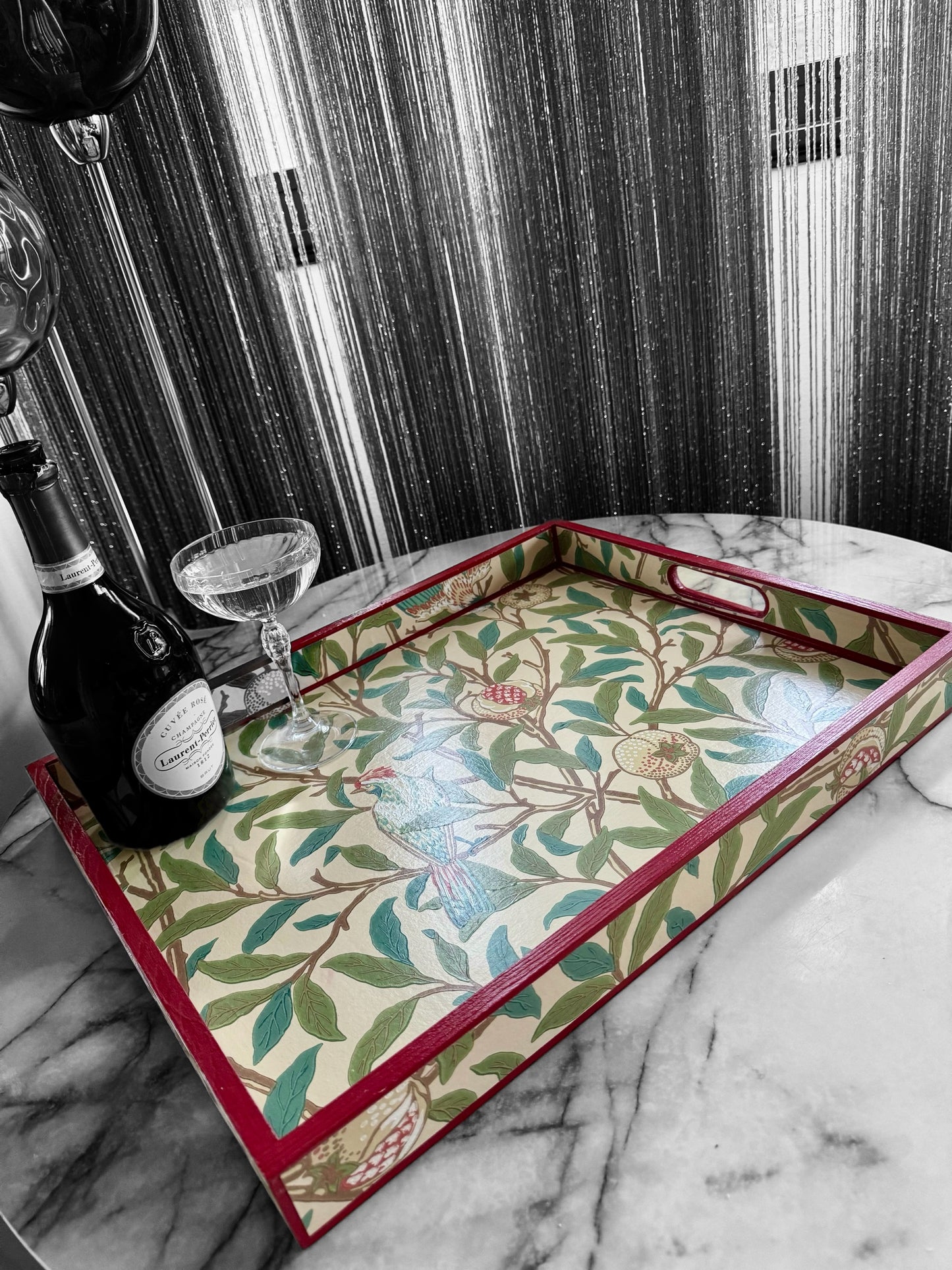 Gloucestershire - Ottoman tray available in 4 x sizes - Decoupage in Bird & Pomegranate by Morris & Co in sage colourway
