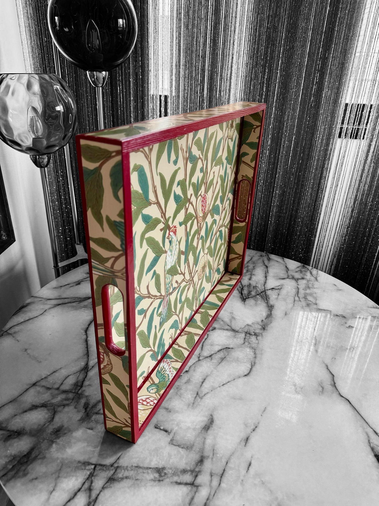 Gloucestershire - Ottoman tray available in 4 x sizes - Decoupage in Bird & Pomegranate by Morris & Co in sage colourway