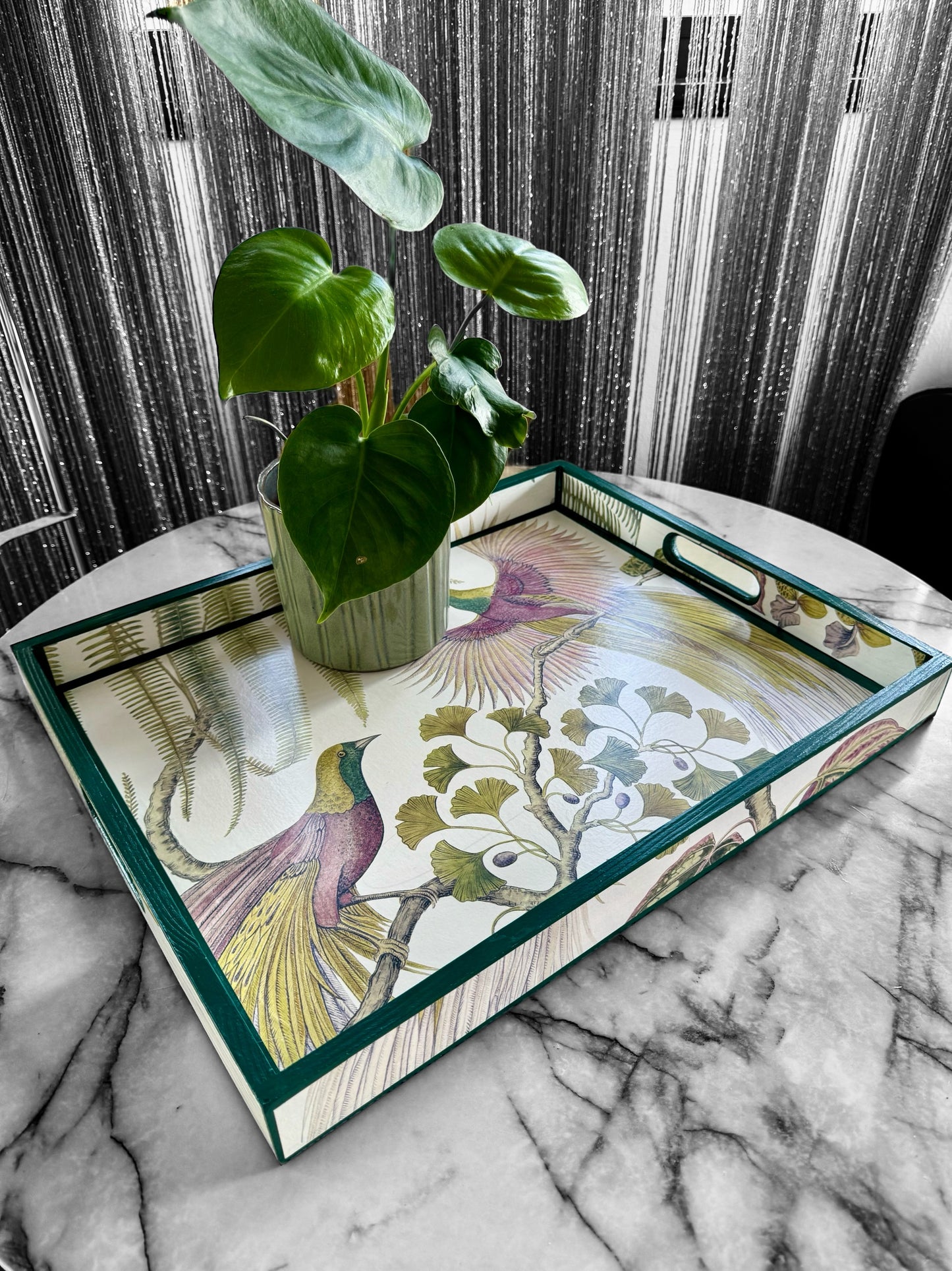 Kew Bird of Paradise ottoman tray,footstool tray,coffee table tray,green,lilac,available in 5 x sizes,matching items available handmade