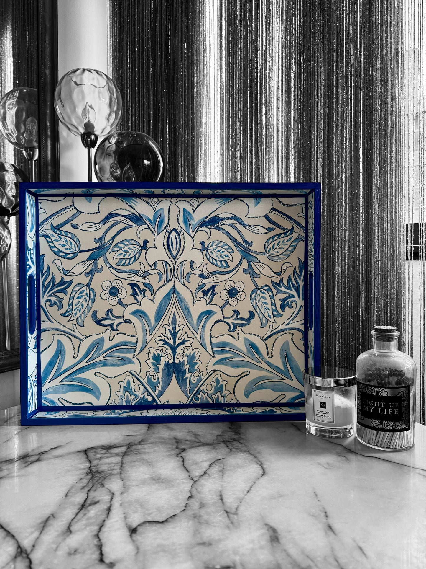 Fulham - Ottoman tray available in 4 x sizes - Decoupage in William Morris Simply Severne Morris & Co in woad colourway