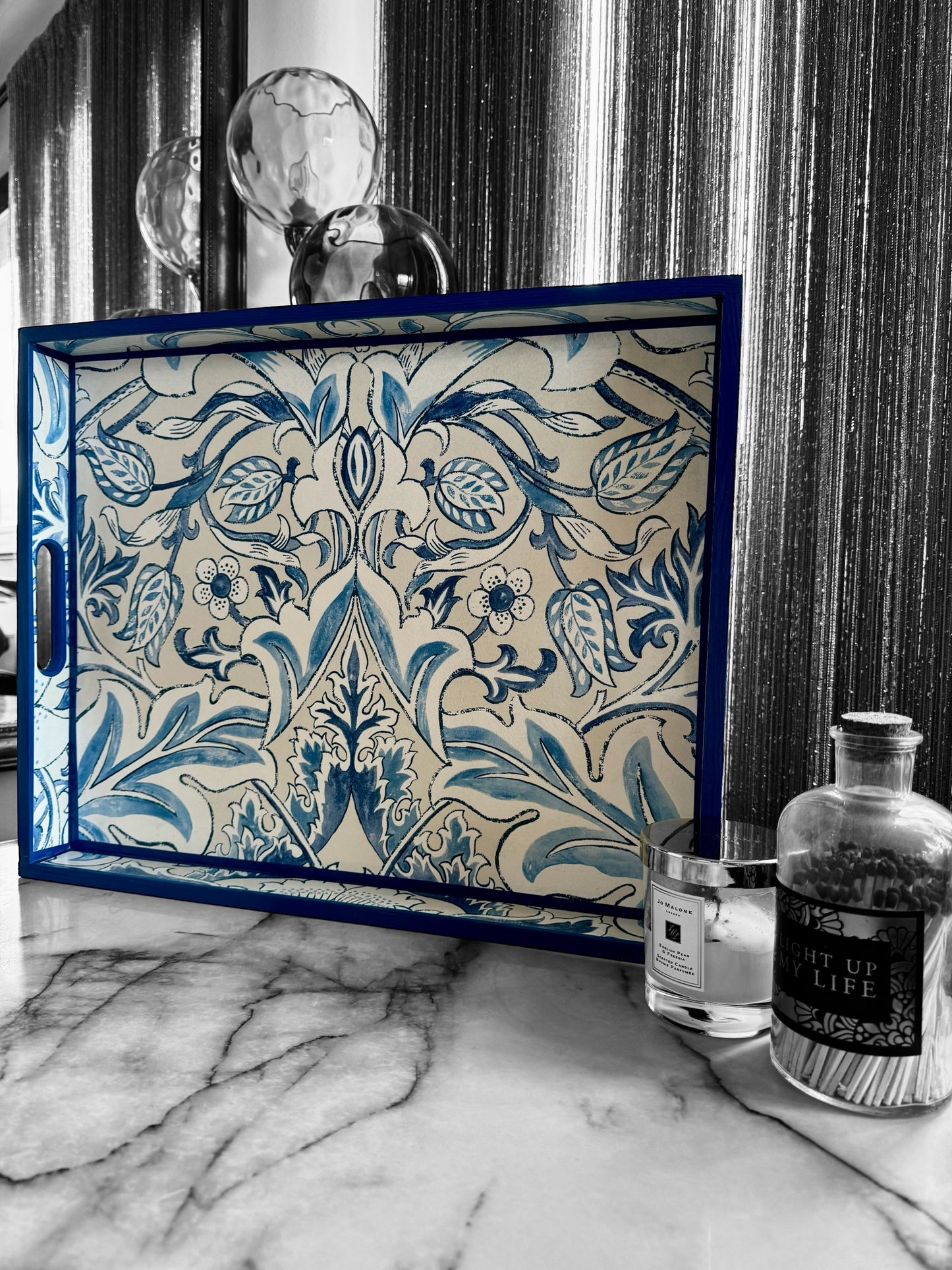 Fulham - Ottoman tray available in 4 x sizes - Decoupage in William Morris Simply Severne Morris & Co in woad colourway