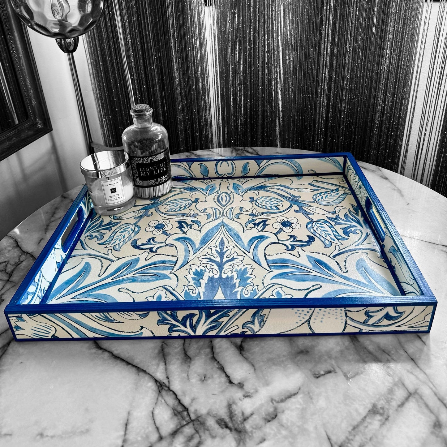 Fulham - Ottoman tray available in 4 x sizes - Decoupage in William Morris Simply Severne Morris & Co in woad colourway