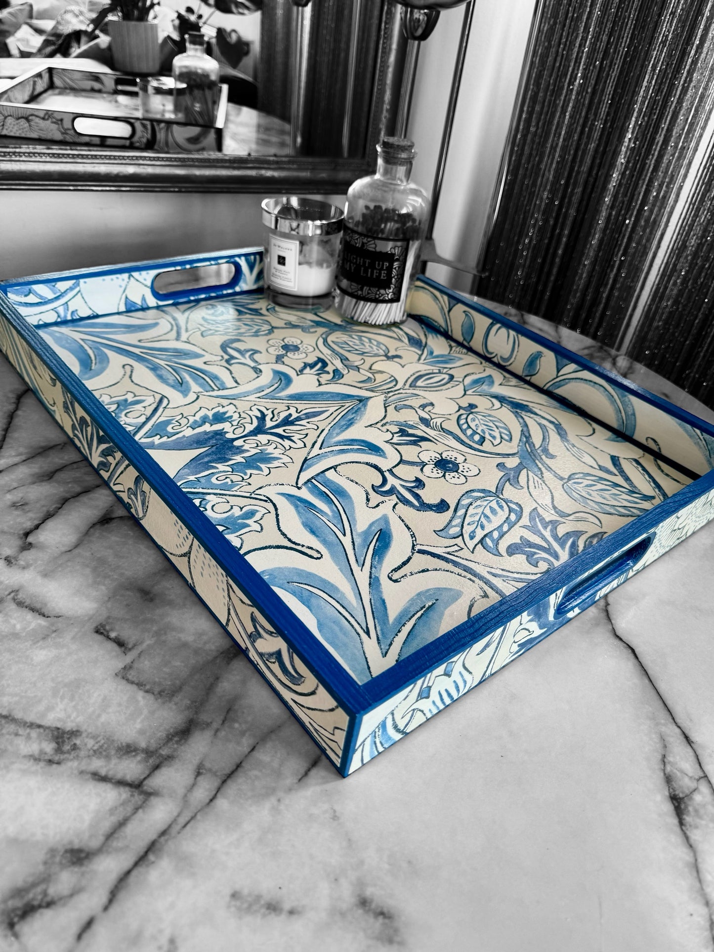 Fulham - Ottoman tray available in 4 x sizes - Decoupage in William Morris Simply Severne Morris & Co in woad colourway