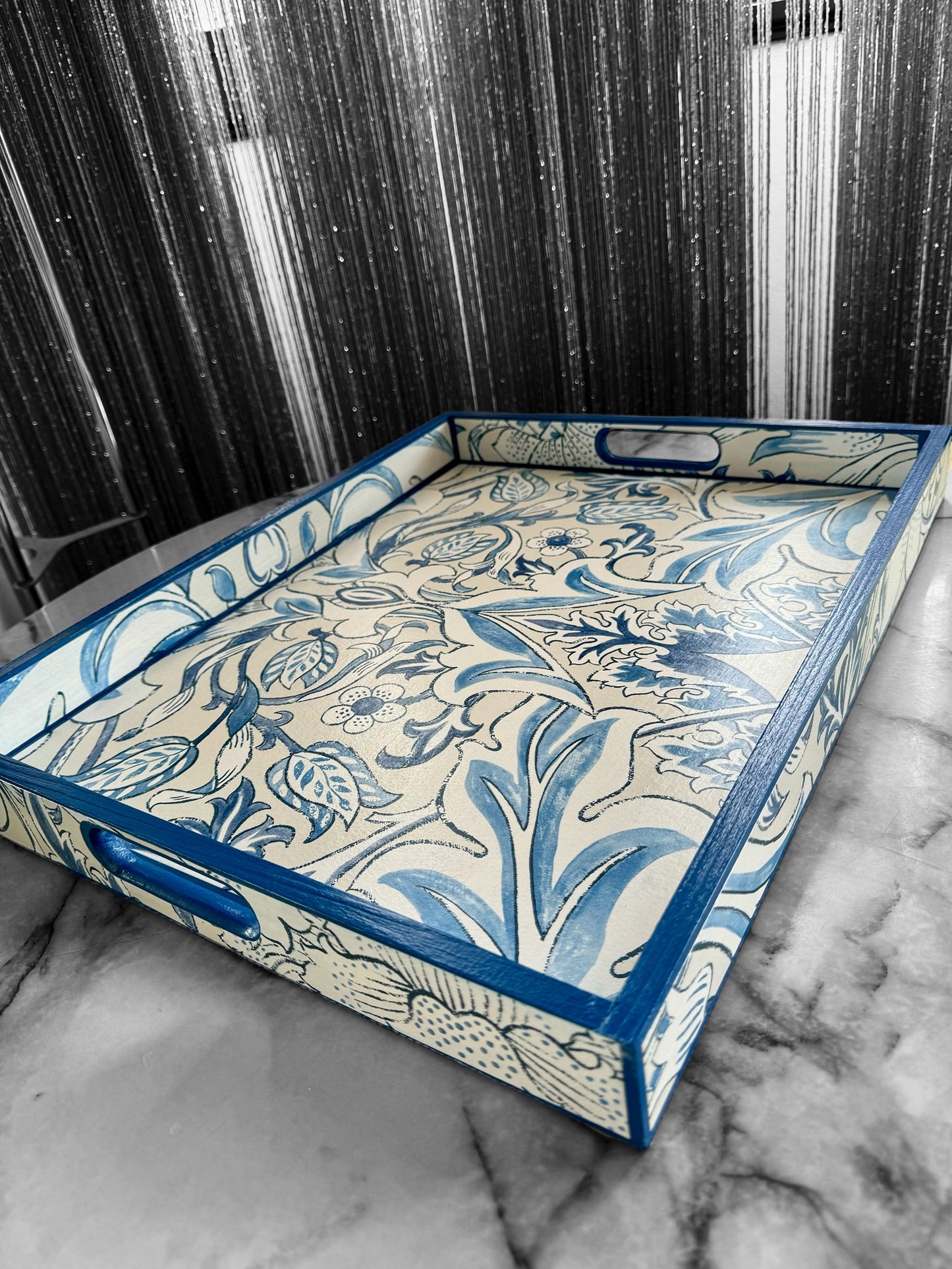 Fulham - Ottoman tray available in 4 x sizes - Decoupage in William Morris Simply Severne Morris & Co in woad colourway