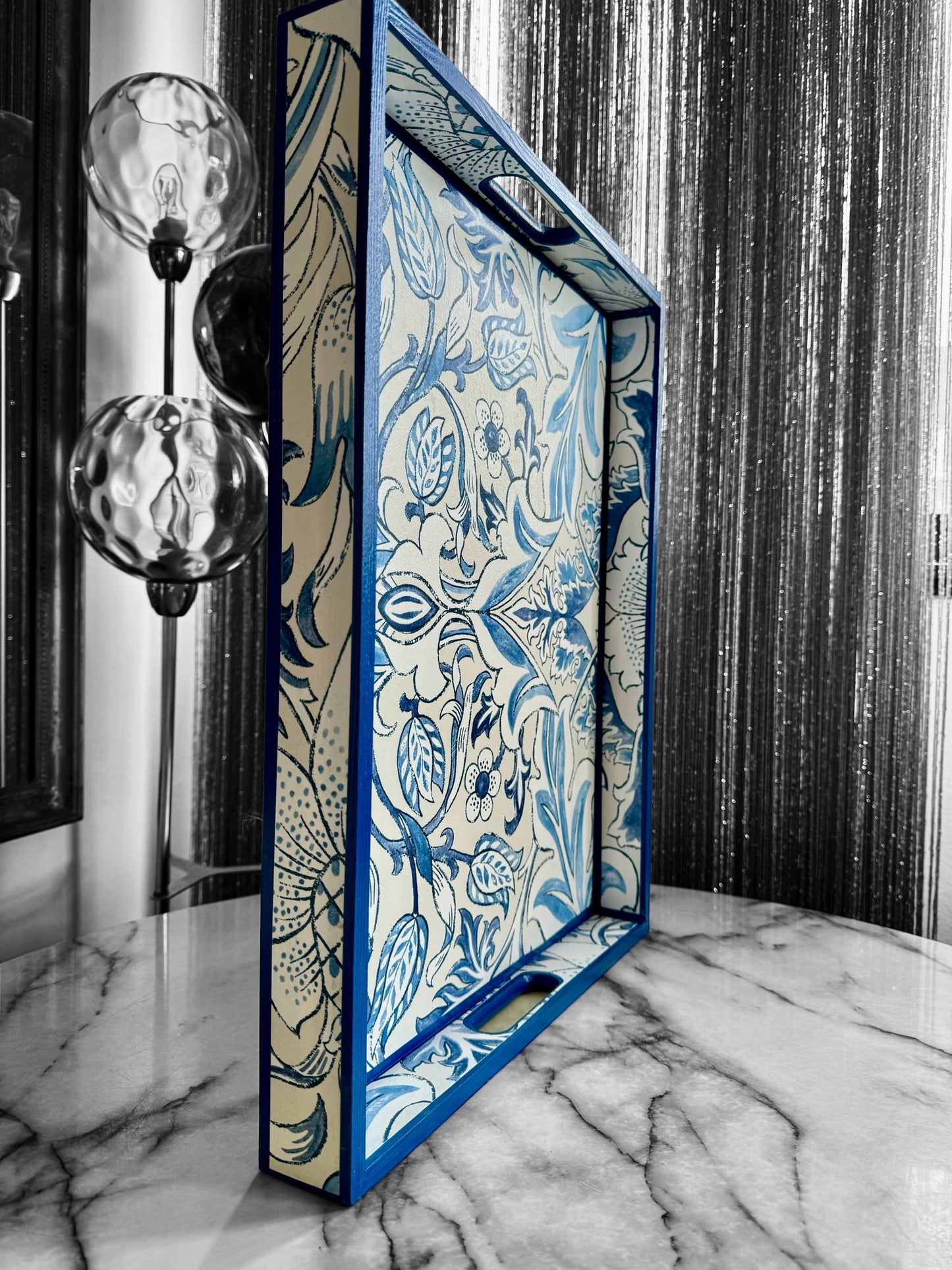 Fulham - Ottoman tray available in 4 x sizes - Decoupage in William Morris Simply Severne Morris & Co in woad colourway