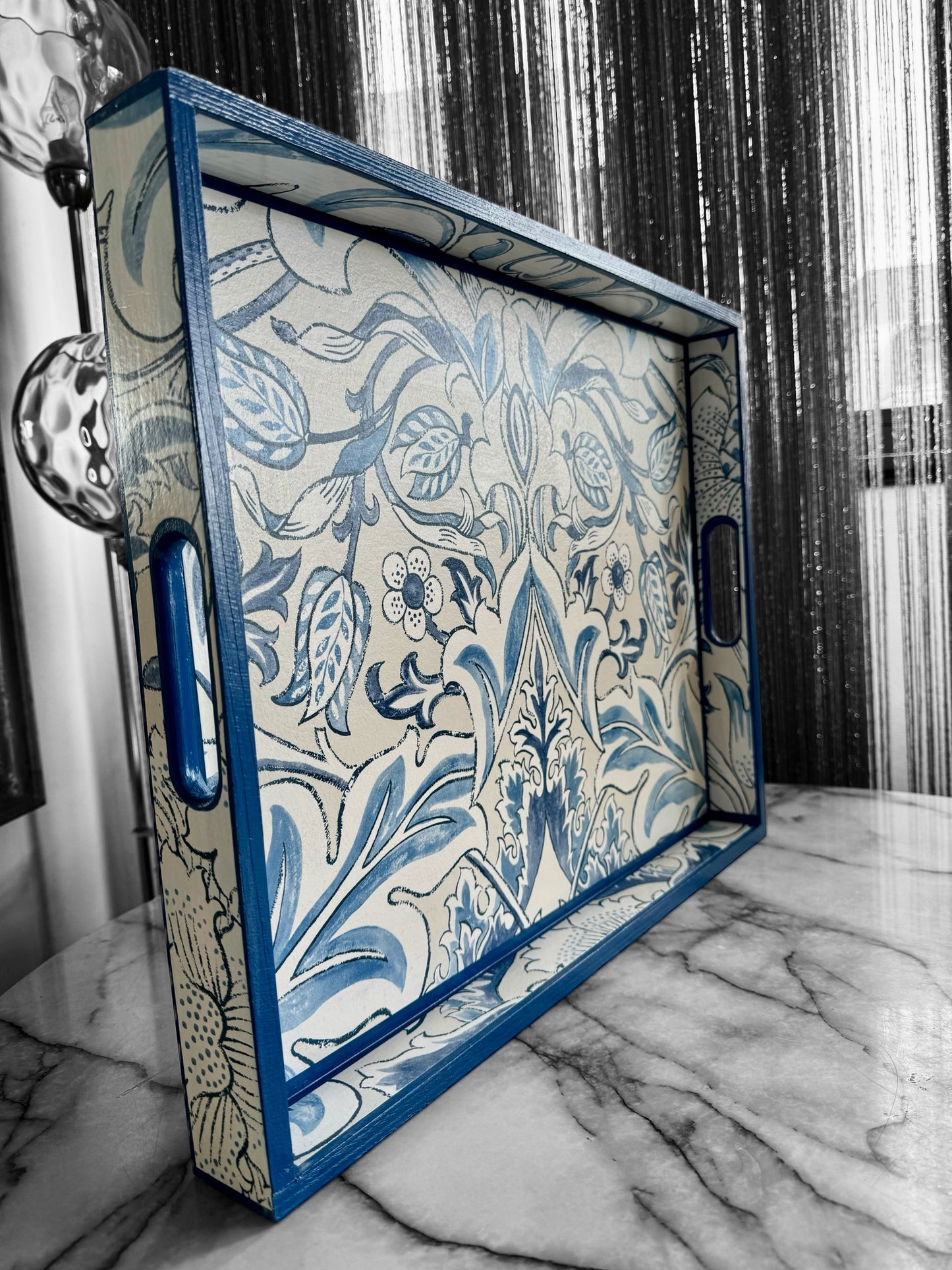 Fulham - Ottoman tray available in 4 x sizes - Decoupage in William Morris Simply Severne Morris & Co in woad colourway