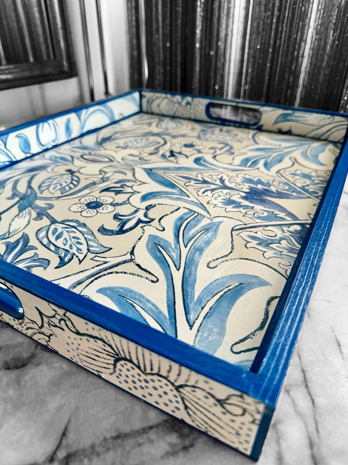 Fulham - Ottoman tray available in 4 x sizes - Decoupage in William Morris Simply Severne Morris & Co in woad colourway