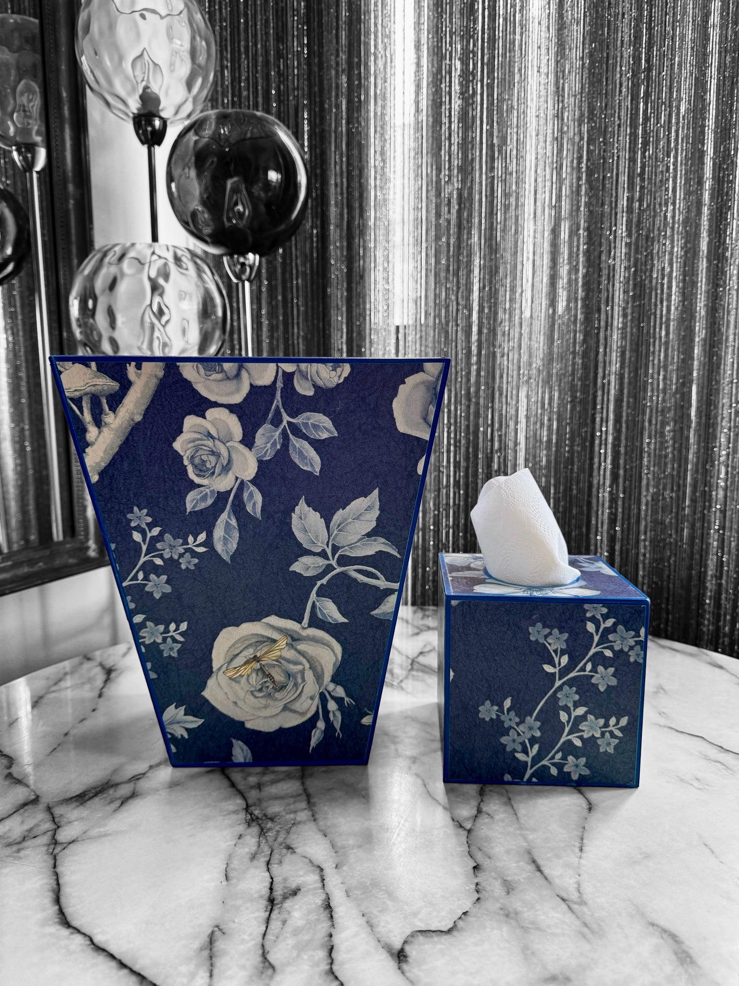 Esher - Matching set option for square or rectangle tissue box cover - Decoupage in Tansy Bloom by Giles Deacon atlantis colourway