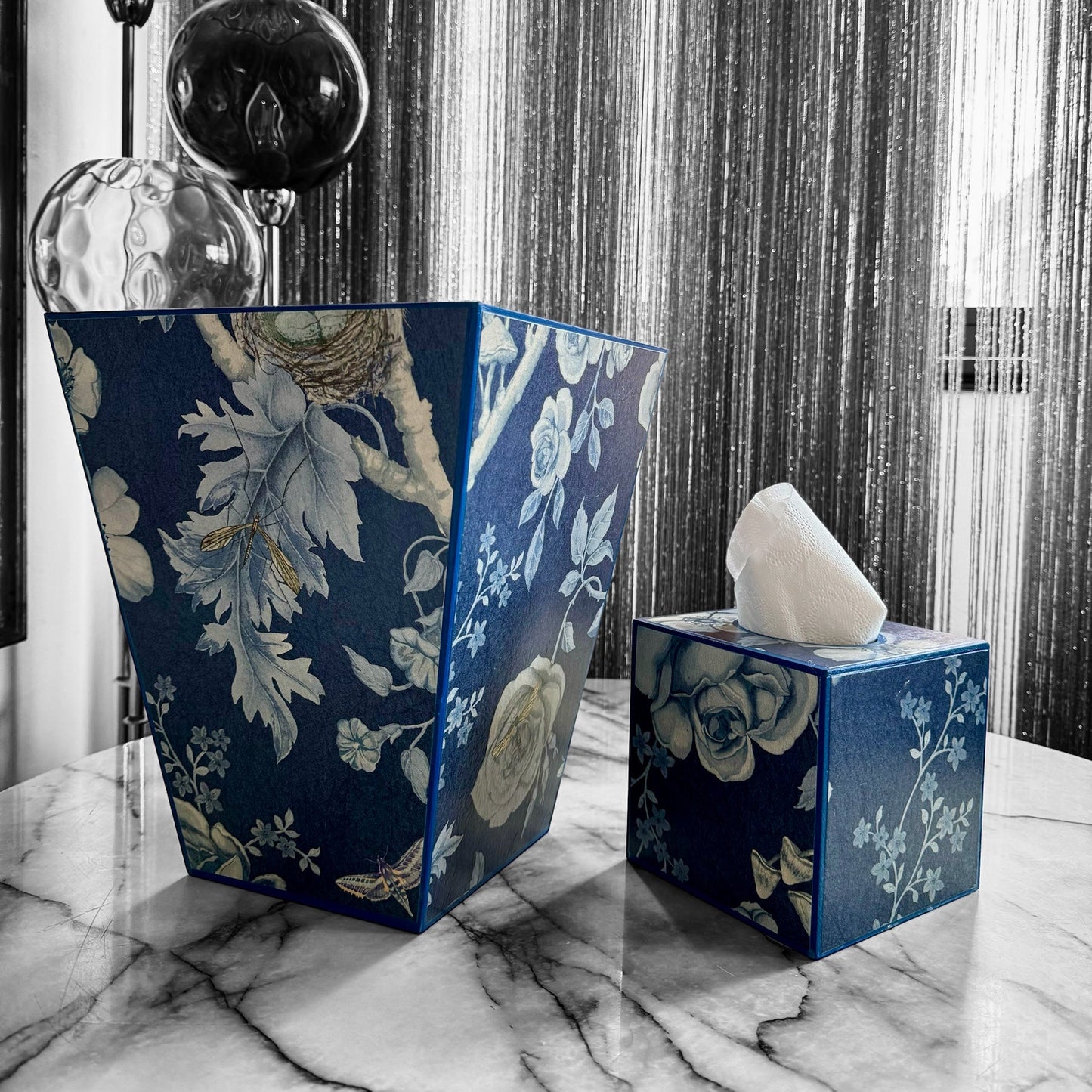 Esher - Matching set option for square or rectangle tissue box cover - Decoupage in Tansy Bloom by Giles Deacon atlantis colourway