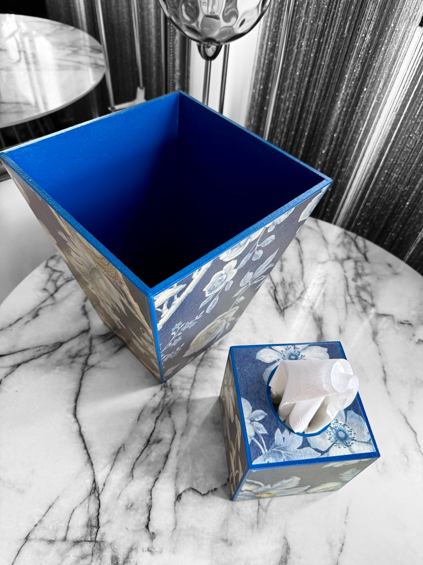 Esher - Matching set option for square or rectangle tissue box cover - Decoupage in Tansy Bloom by Giles Deacon atlantis colourway