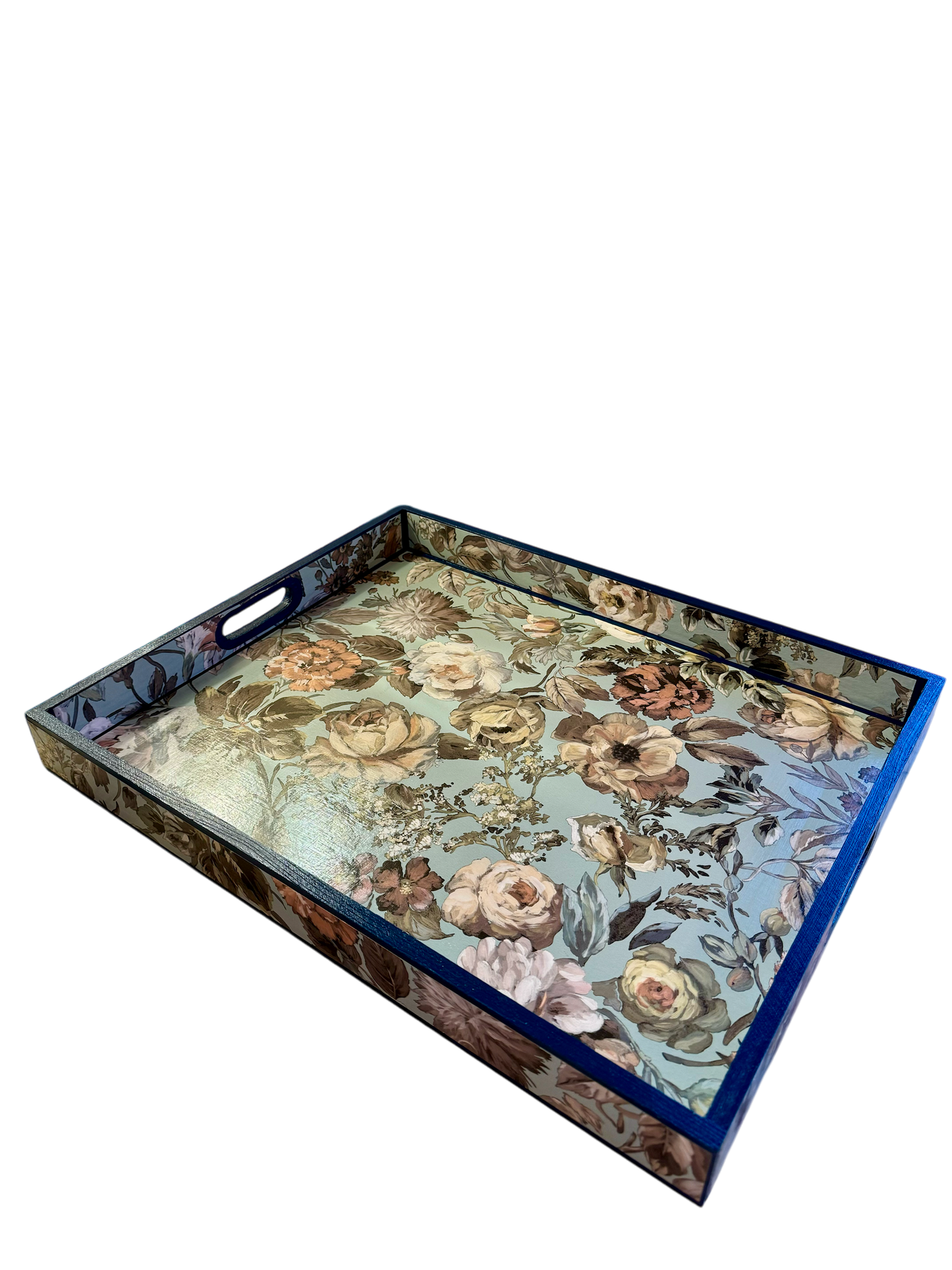 Brighton - Ottoman tray available in 4 x sizes - Decoupage in Mansur by Designers Guild in duck egg blue colourway