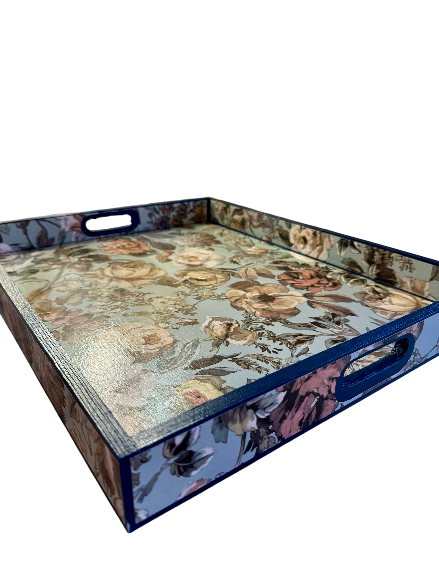 Brighton - Ottoman tray available in 4 x sizes - Decoupage in Mansur by Designers Guild in duck egg blue colourway