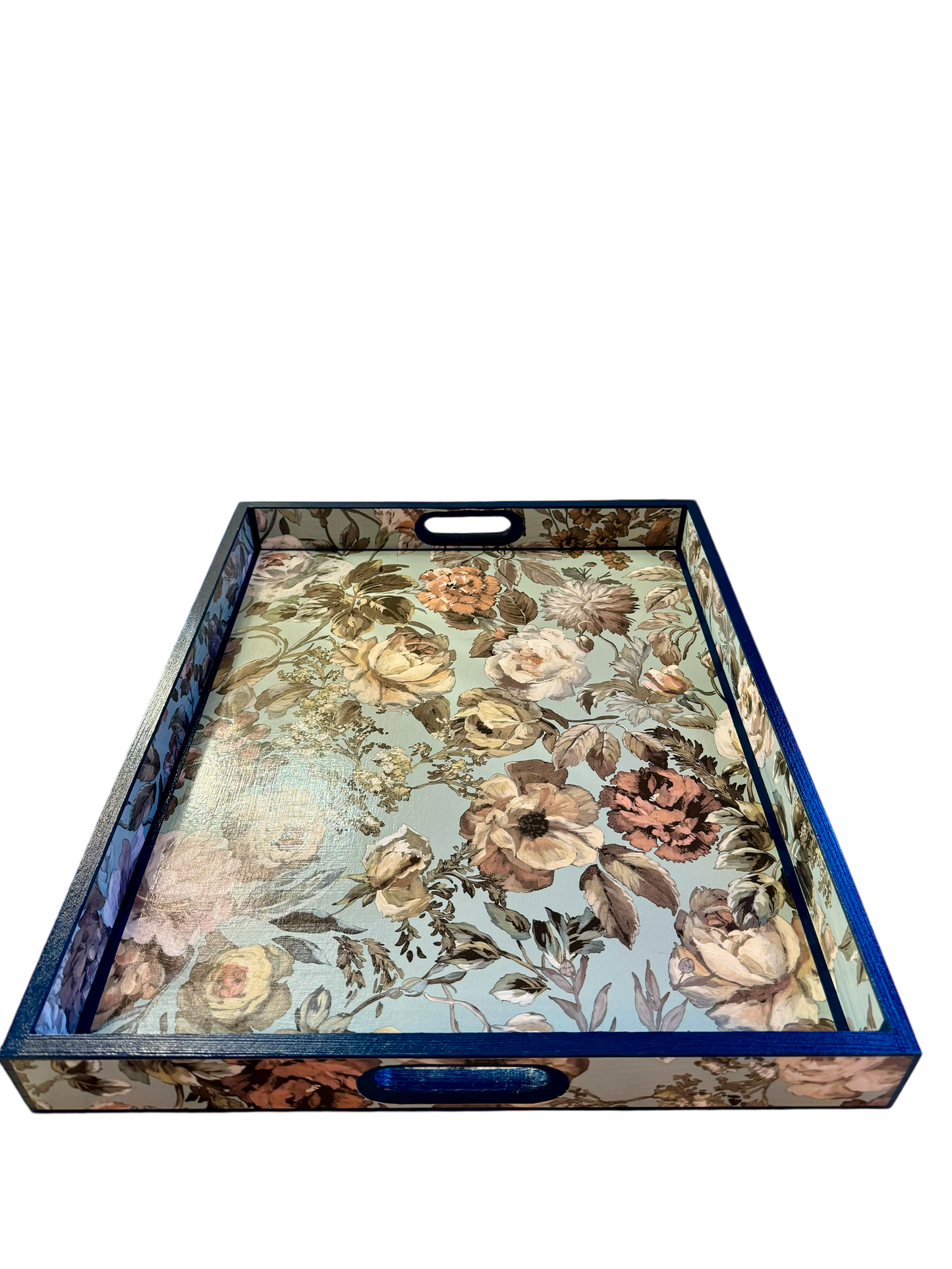 Brighton - Ottoman tray available in 4 x sizes - Decoupage in Mansur by Designers Guild in duck egg blue colourway