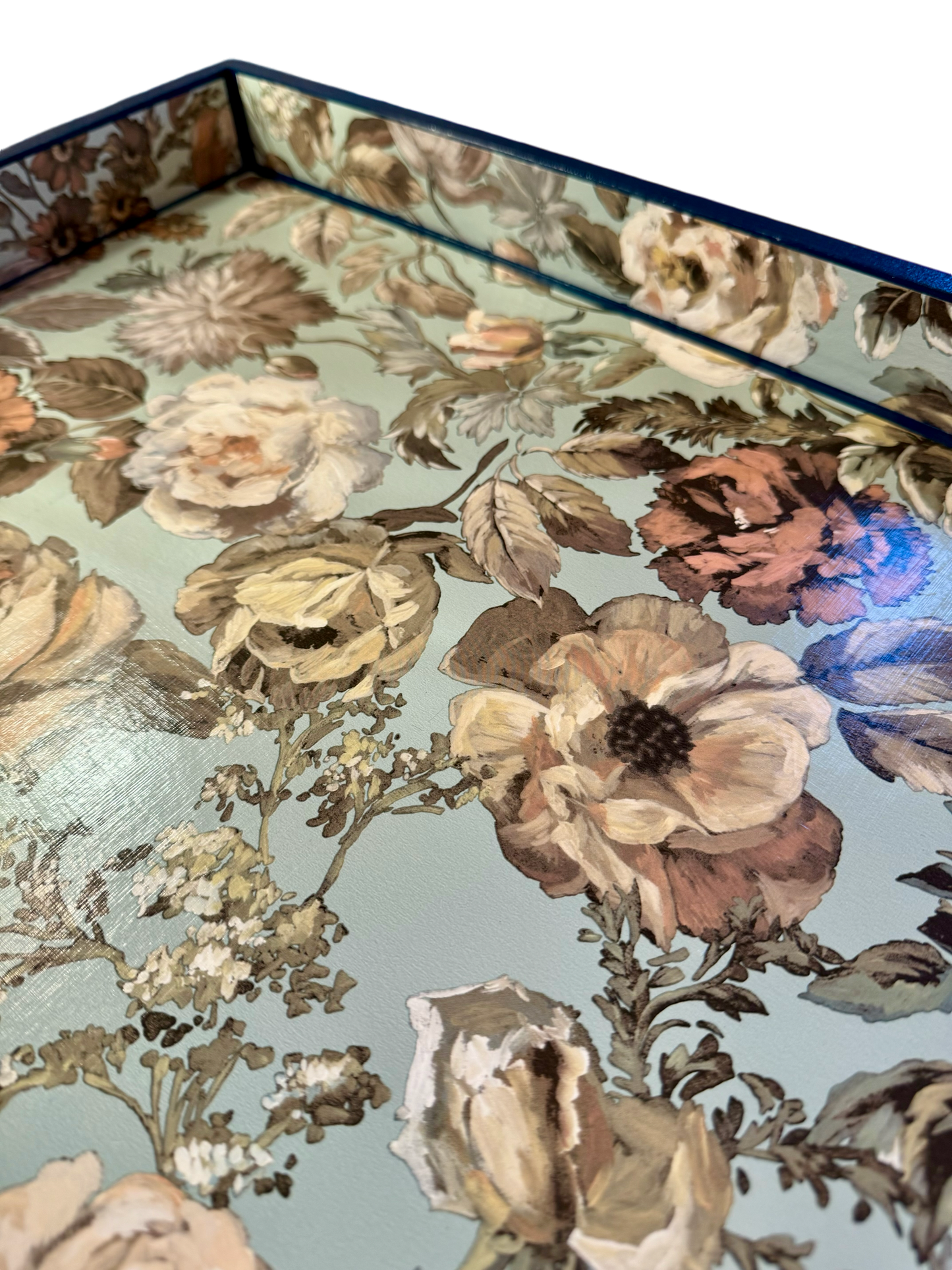 Brighton - Ottoman tray available in 4 x sizes - Decoupage in Mansur by Designers Guild in duck egg blue colourway