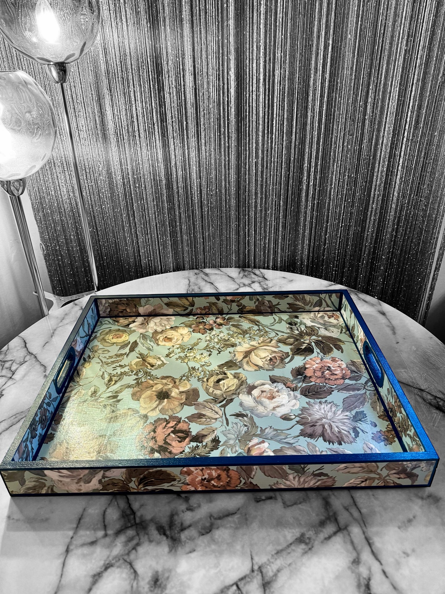 Brighton - Ottoman tray available in 4 x sizes - Decoupage in Mansur by Designers Guild in duck egg blue colourway