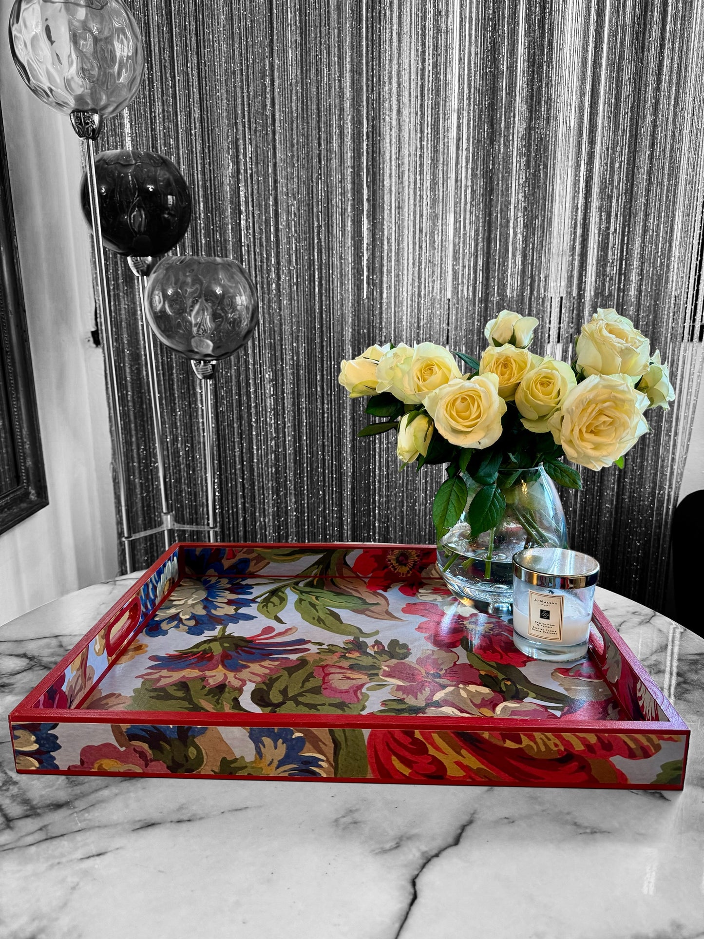 Eaton - Ottoman tray available in 4 x sizes - Decoupage in Florescence by House of Hackney in azure colourway