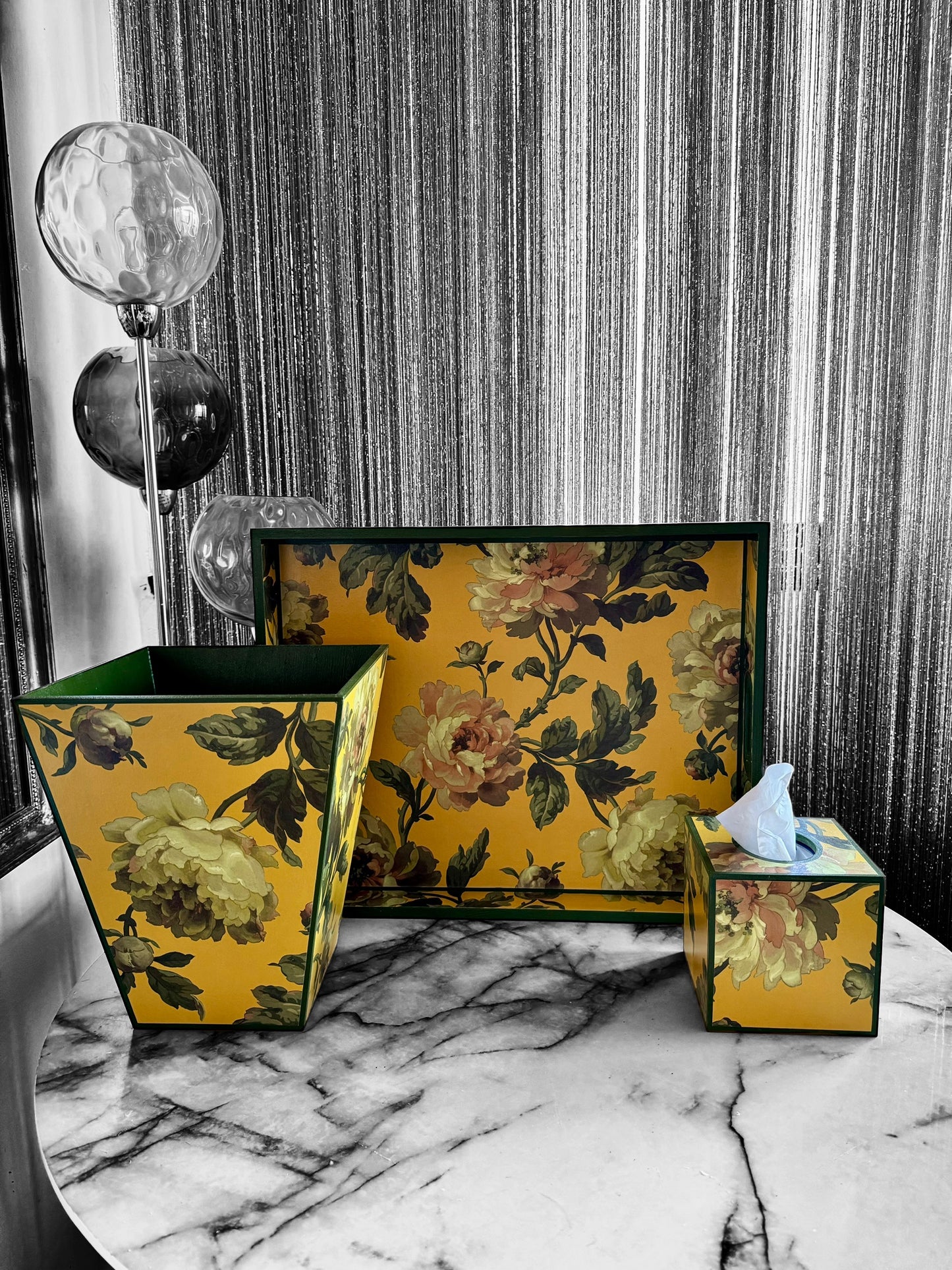 Notting Hill - Ottoman tray available in 4 x sizes - Decoupage in Peonded by House of Hackney in ochre colourway