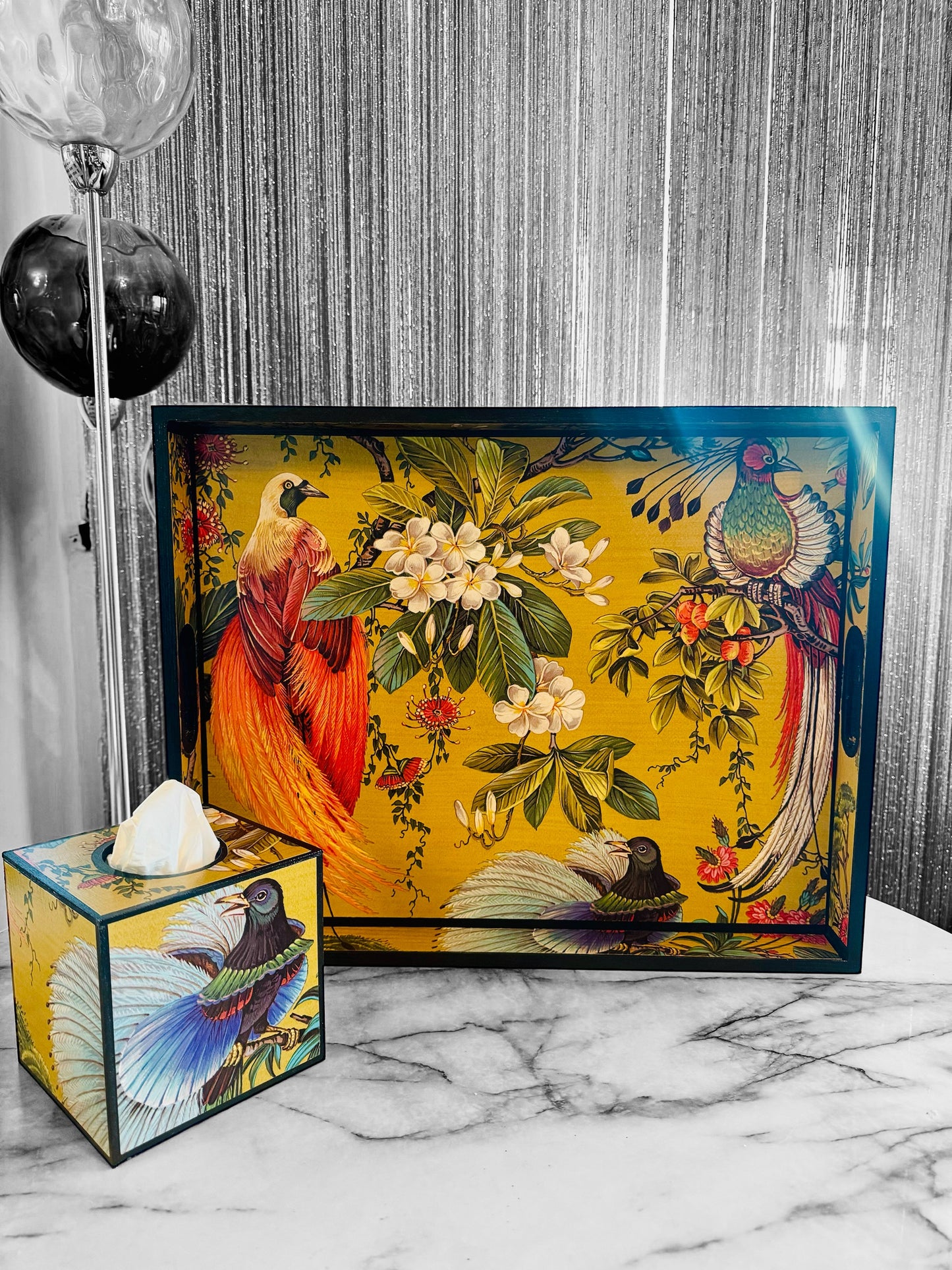 Greenwich - Ottoman tray available in 4 x sizes - Decoupage in Songbird oriental paper in gold colourway
