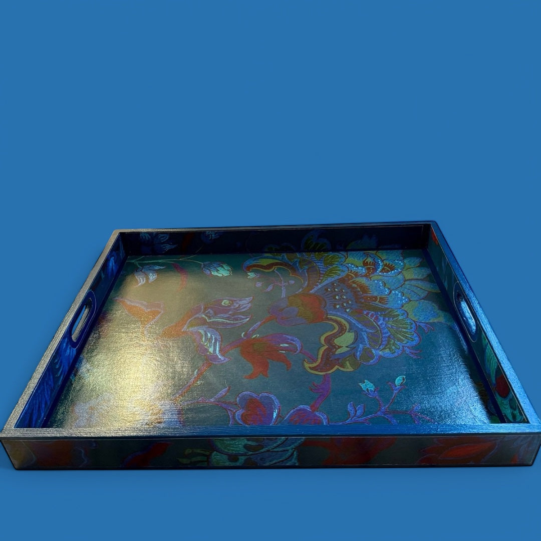 Dover - Ottoman tray available in 4 x sizes - decoupage in Majorelle by House of Hackney in petrol colourway