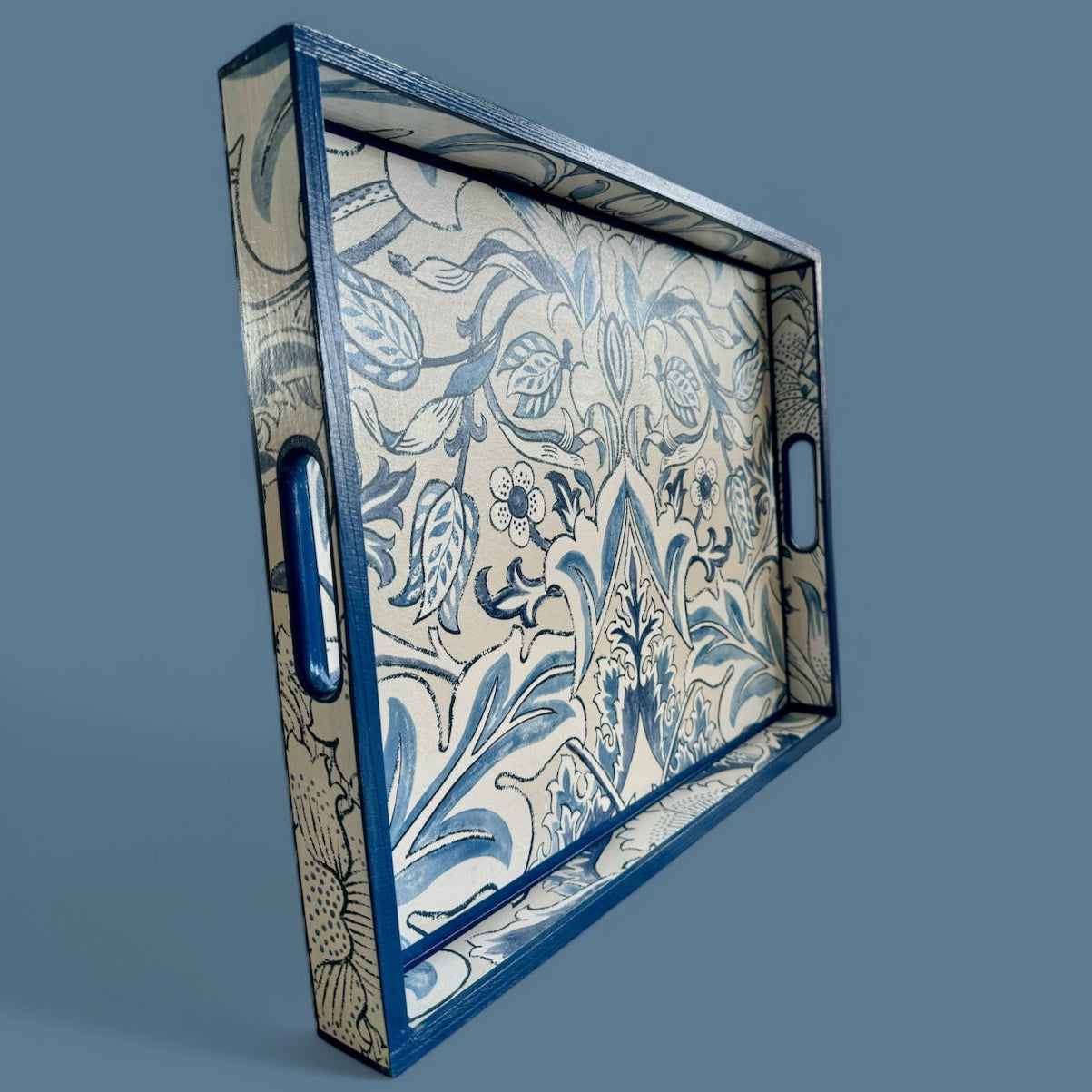 Fulham - Ottoman tray available in 4 x sizes - Decoupage in William Morris Simply Severne Morris & Co in woad colourway