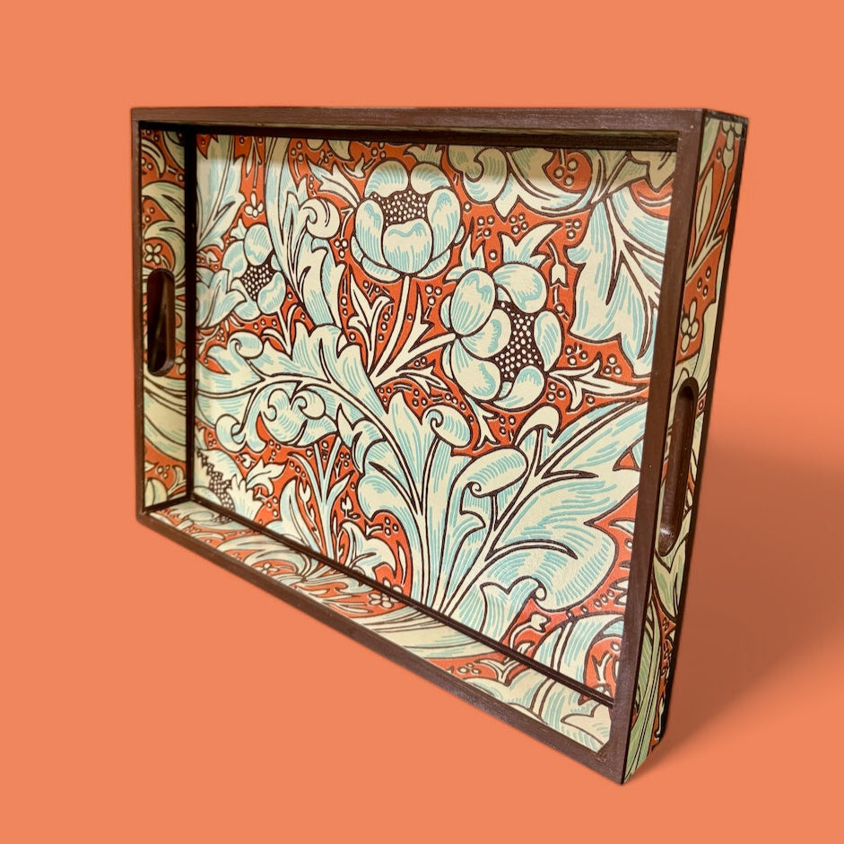 Clerkenwell - Ottoman tray available in 4 x sizes - Decoupage in William Morris Batchelor's Button by Morris & Co in Orange/Sky colourway