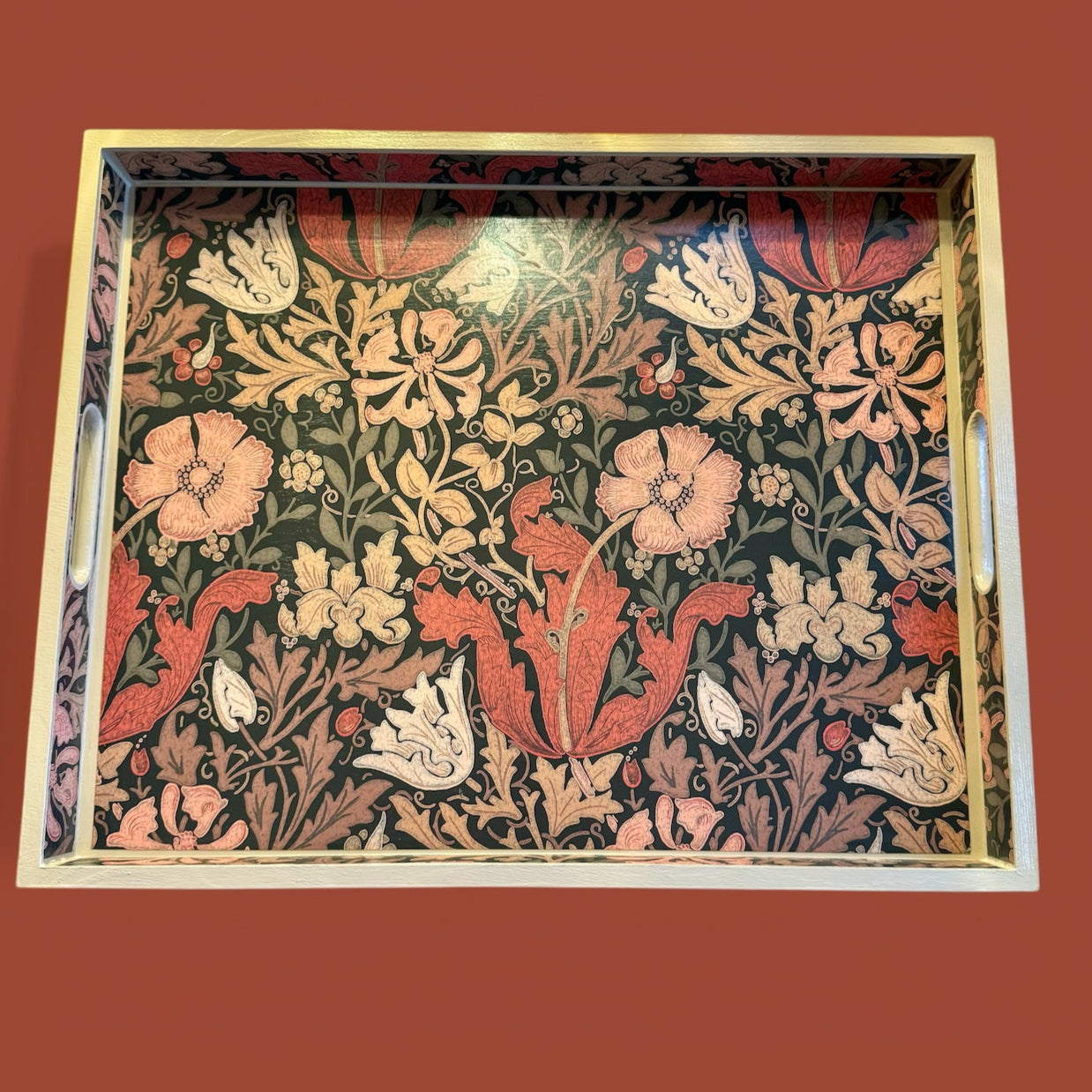 Belgravia - Ottoman tray available in 4 x sizes - Decoupage in Compton/Morris & Co in burnt orange/brown colourway