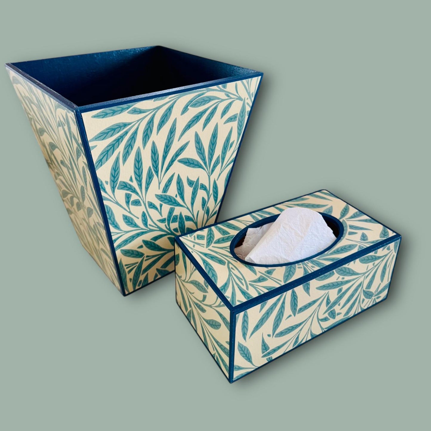 Primrose Hill - Waste paper bin and square or rectangle tissue box cover - Decoupage in Willow by Morris & Co in Slate colour way