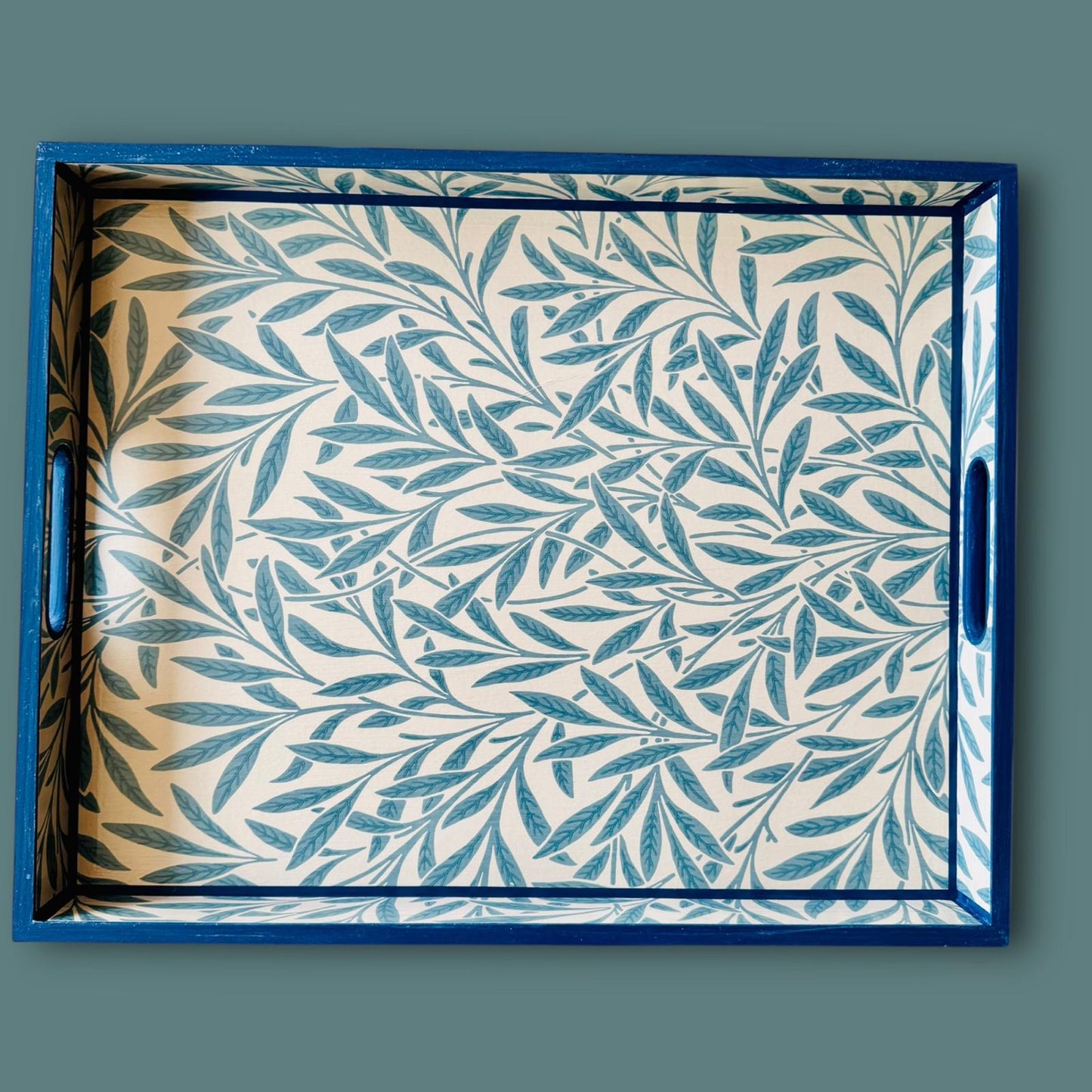 Primrose Hill - Ottoman tray available in 4 x sizes - Decoupage in Willow by Morris & Co in Slate colour way