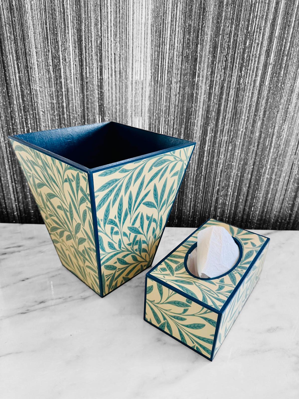Primrose Hill - Waste paper bin and square or rectangle tissue box cover - Decoupage in Willow by Morris & Co in Slate colour way