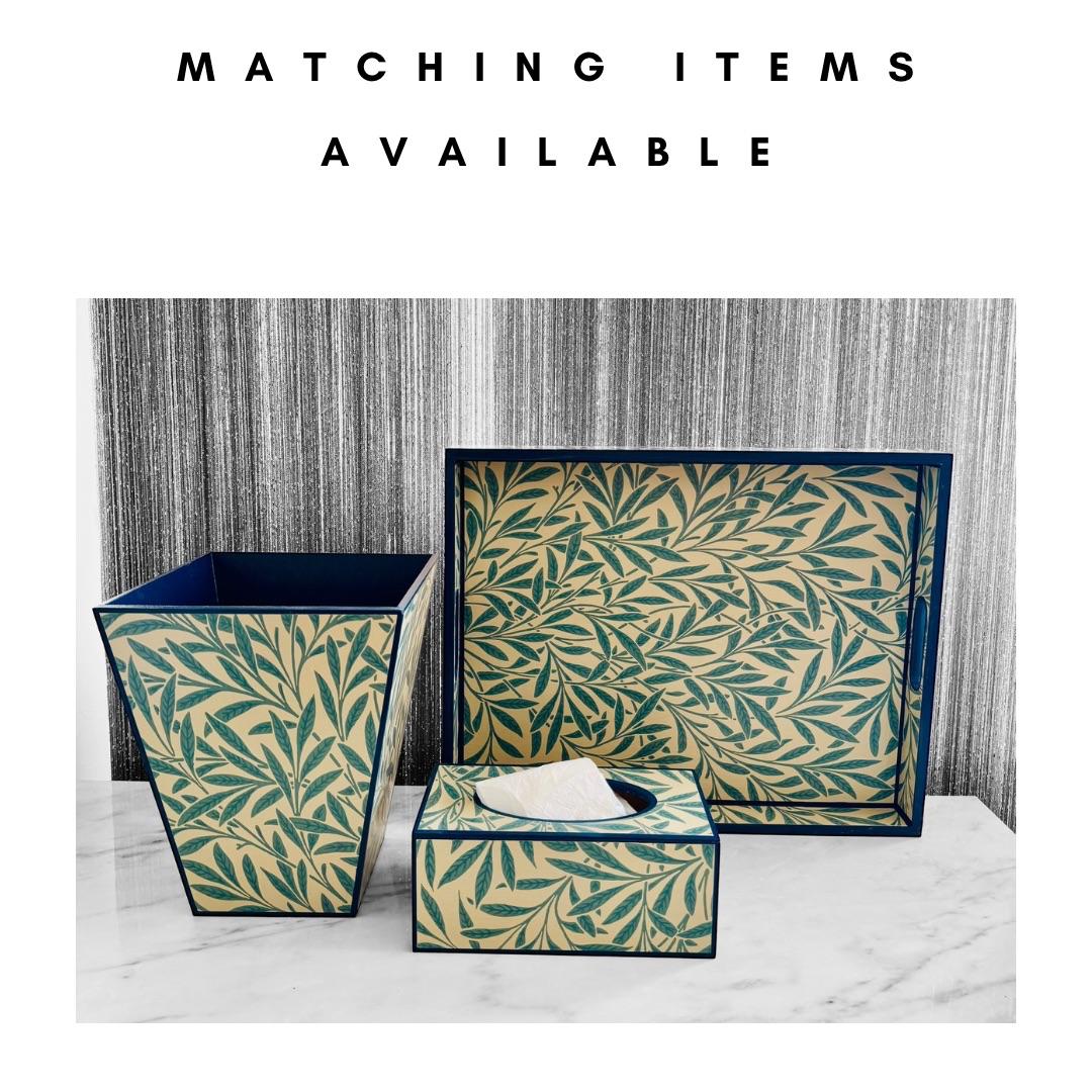 Primrose Hill - Waste paper bin and square or rectangle tissue box cover - Decoupage in Willow by Morris & Co in Slate colour way