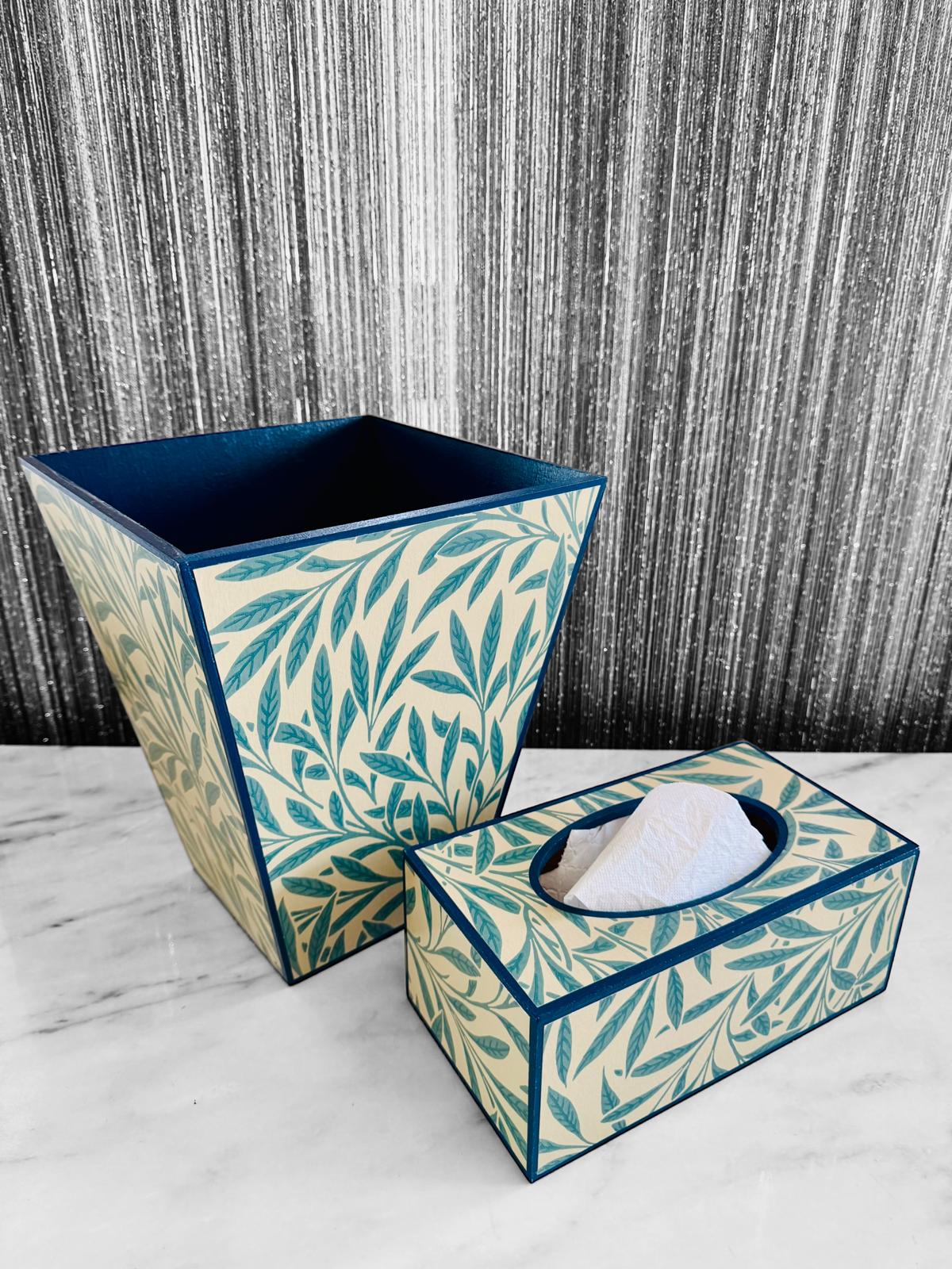 Primrose Hill - Waste paper bin and square or rectangle tissue box cover - Decoupage in Willow by Morris & Co in Slate colour way