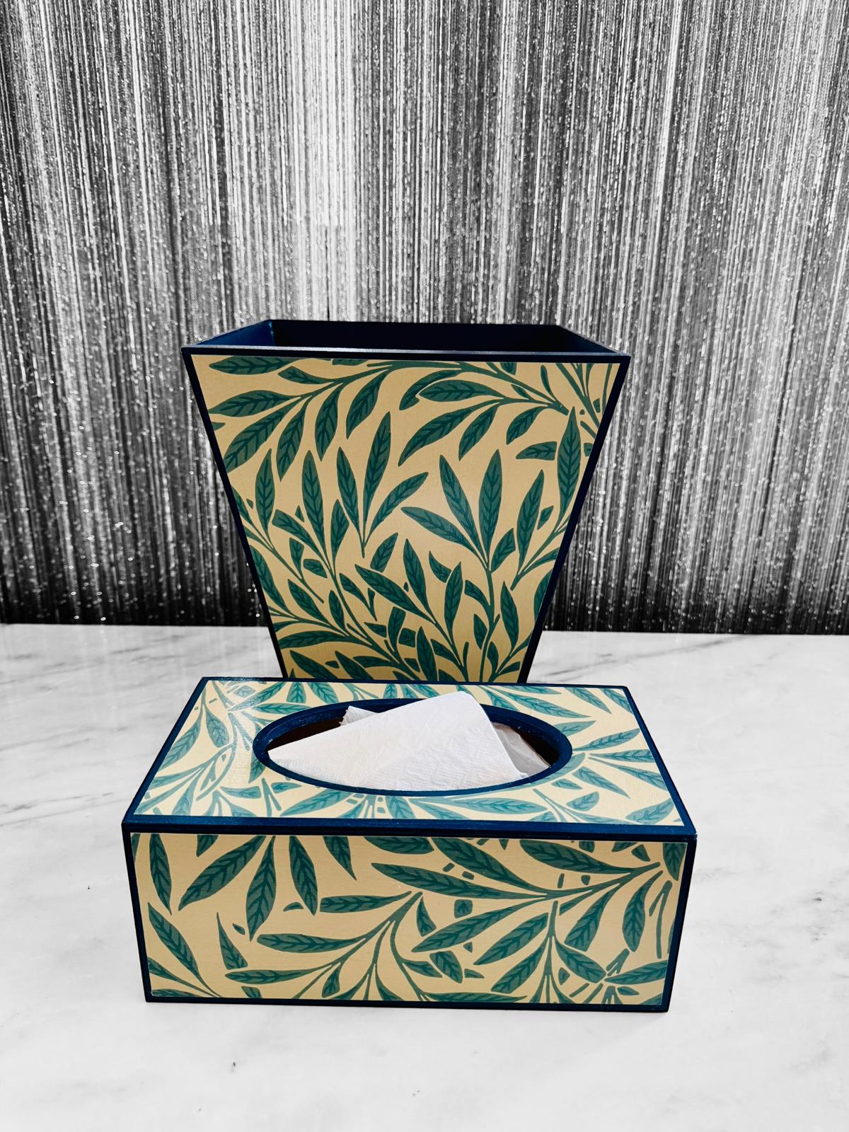 Primrose Hill - Waste paper bin and square or rectangle tissue box cover - Decoupage in Willow by Morris & Co in Slate colour way