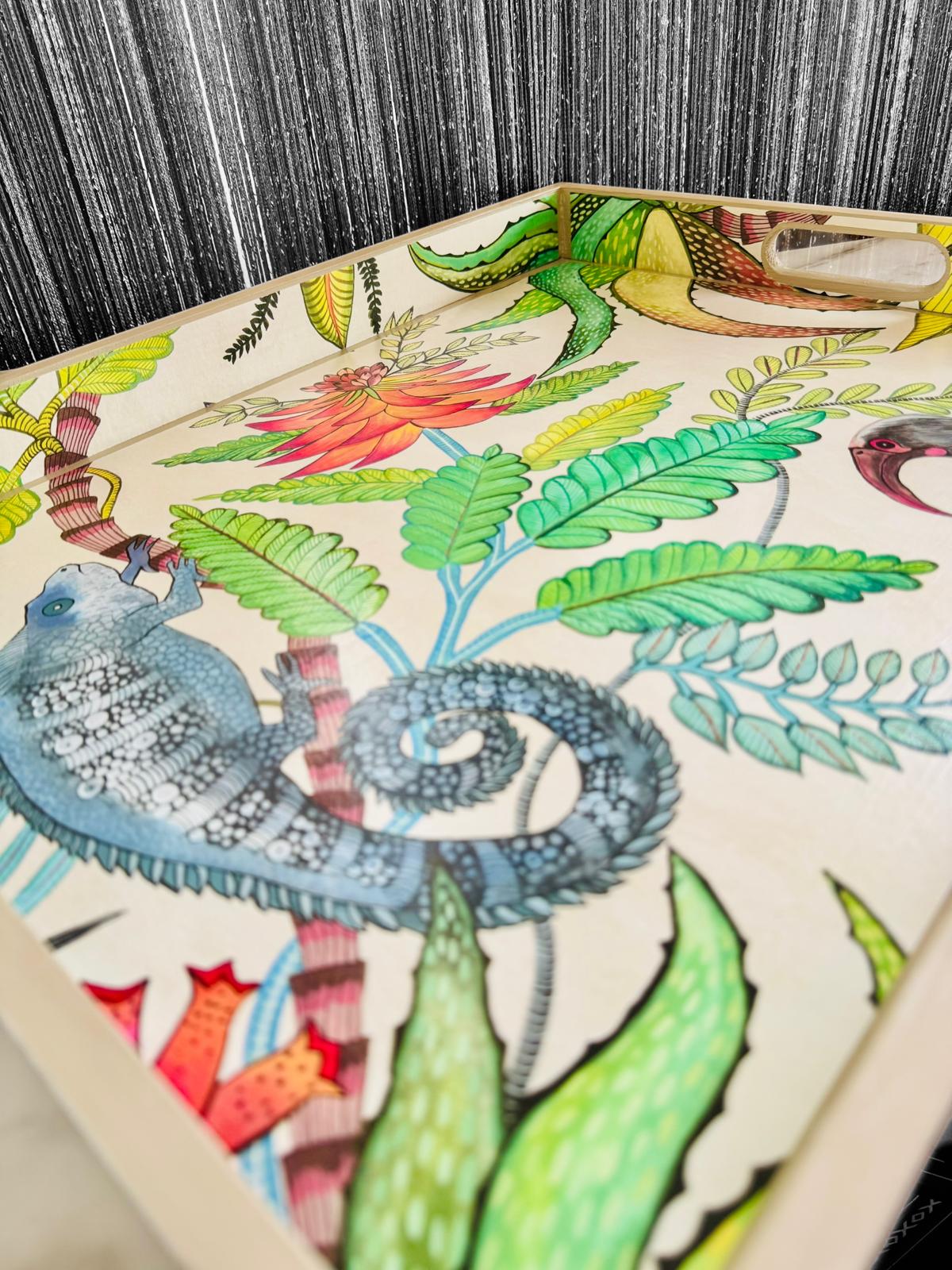 Margate - Ottoman tray available in 4 x sizes - Decoupage in Savuti by Cole & Con in cream colour way