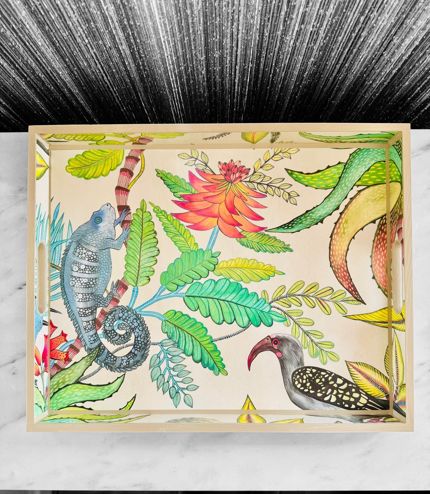 Margate - Ottoman tray available in 4 x sizes - Decoupage in Savuti by Cole & Con in cream colour way