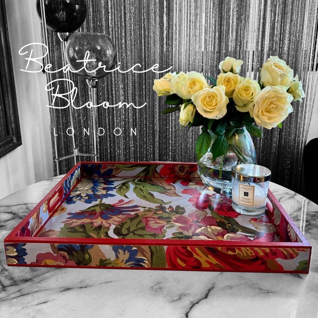 Eaton - Ottoman tray available in 4 x sizes - Decoupage in Florescence by House of Hackney in azure colourway