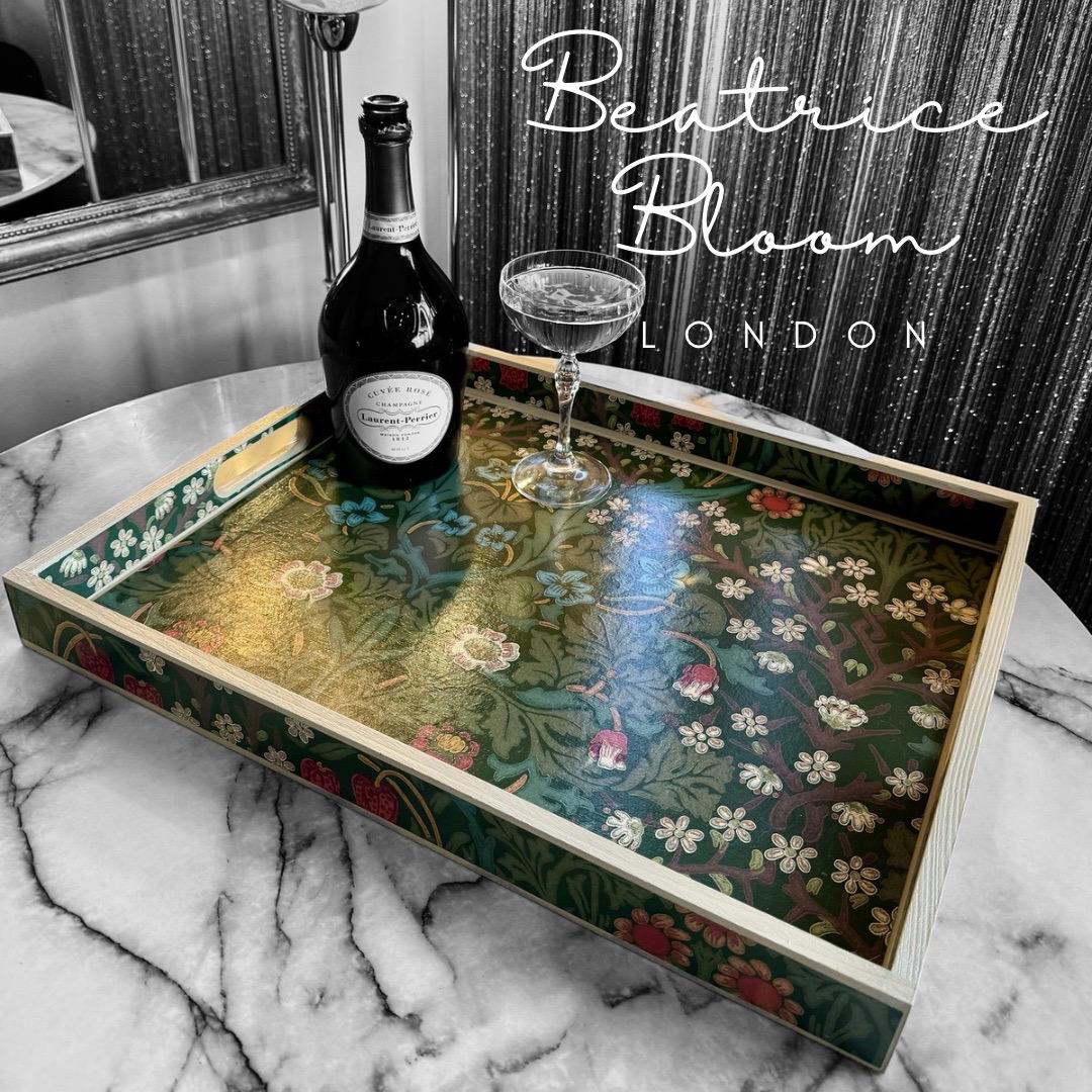 Marylebone - Ottoman tray available in 4 x sizes - Decoupage in William Morris Blackthorn in archive colourway